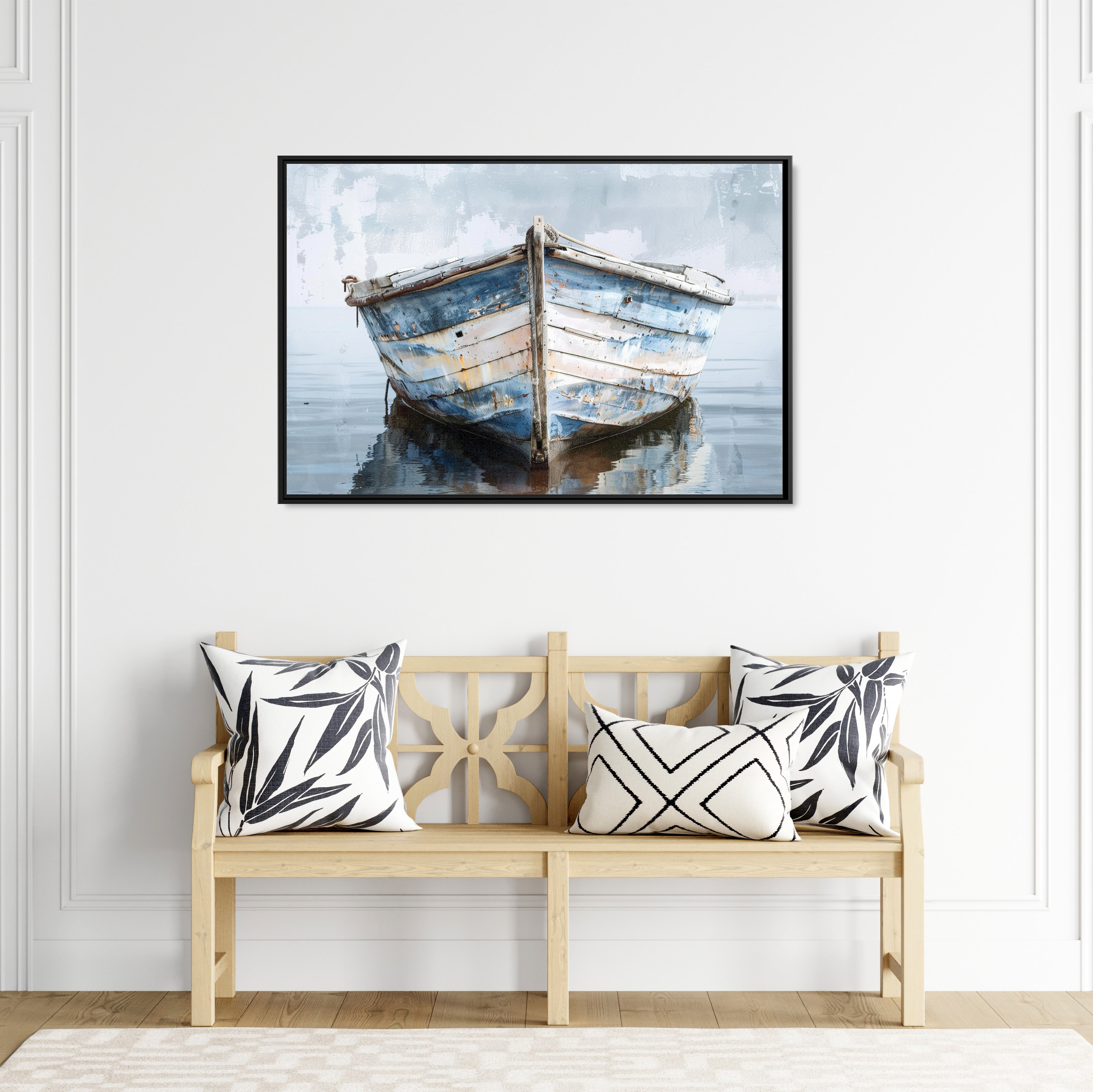 Framed Canvas - Weathered Harbor Boat