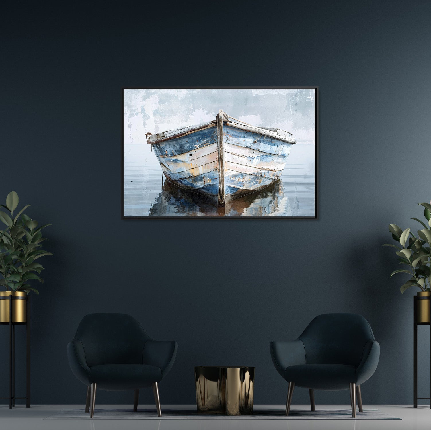 Framed Canvas - Weathered Harbor Boat
