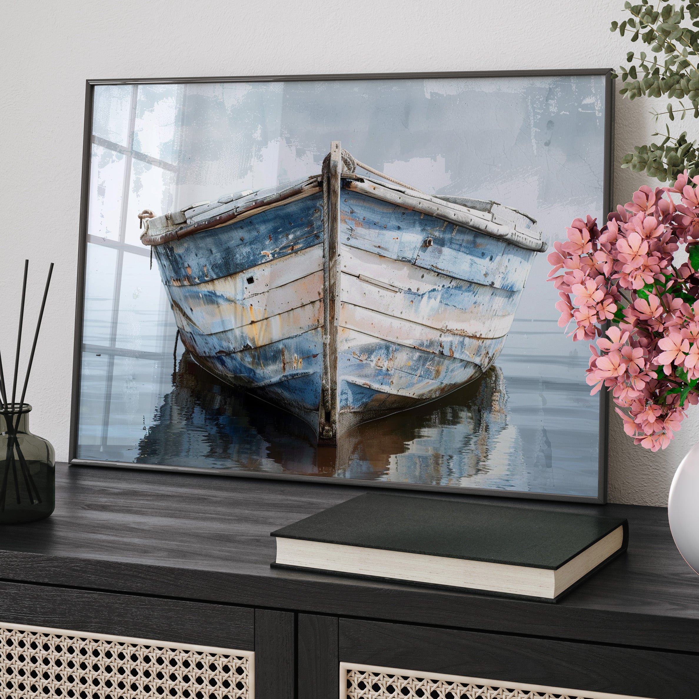 Framed Paper Print - Weathered Harbor Boat