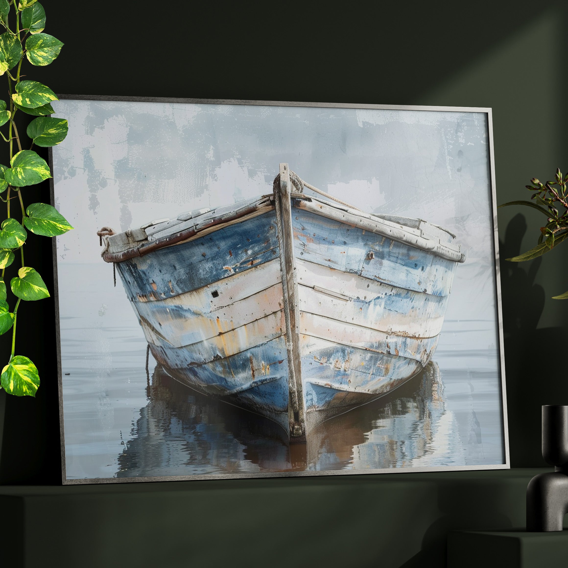 Framed Paper Print - Weathered Harbor Boat