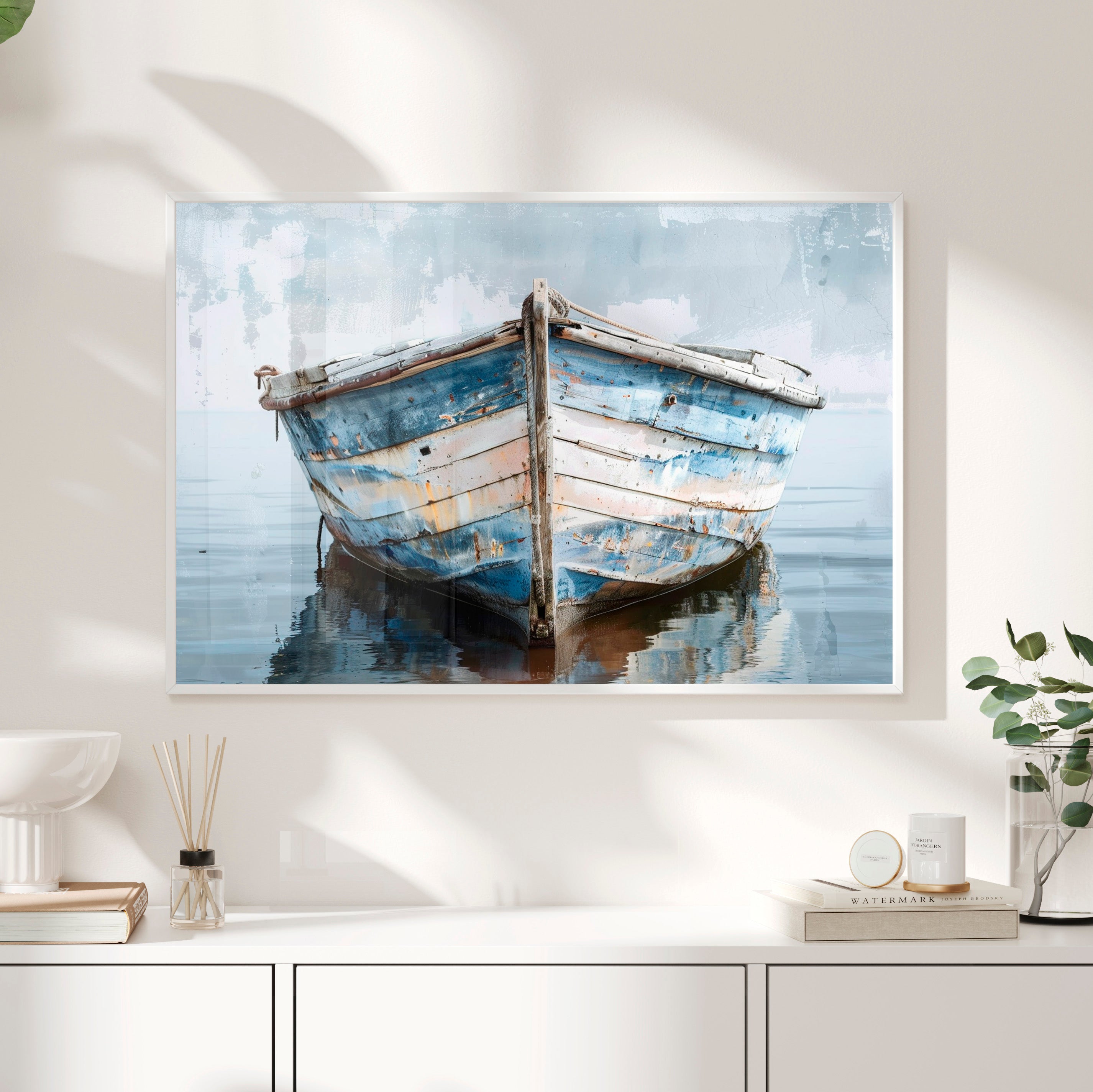 Framed Paper Print - Weathered Harbor Boat