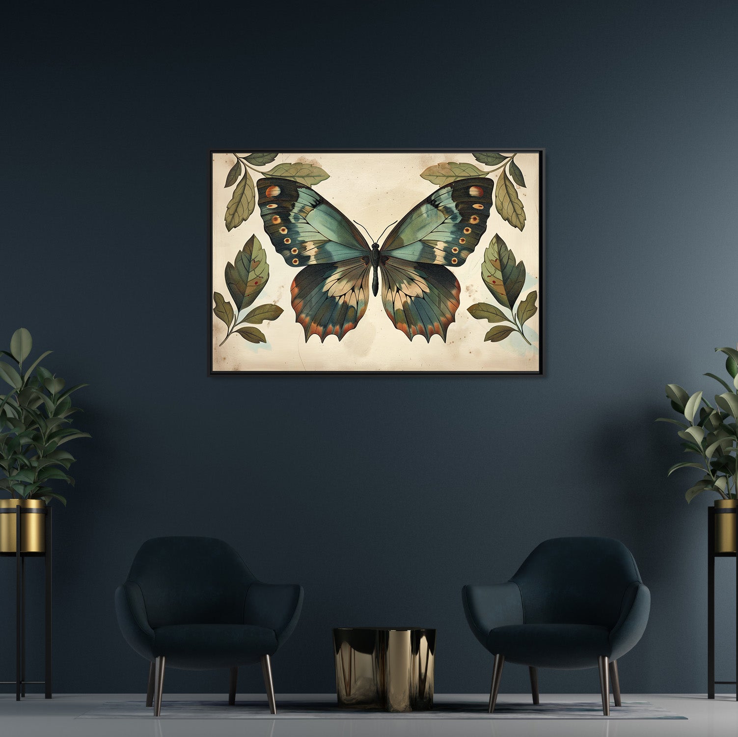 Framed Canvas - Vintage Iridescent Butterfly Bloom