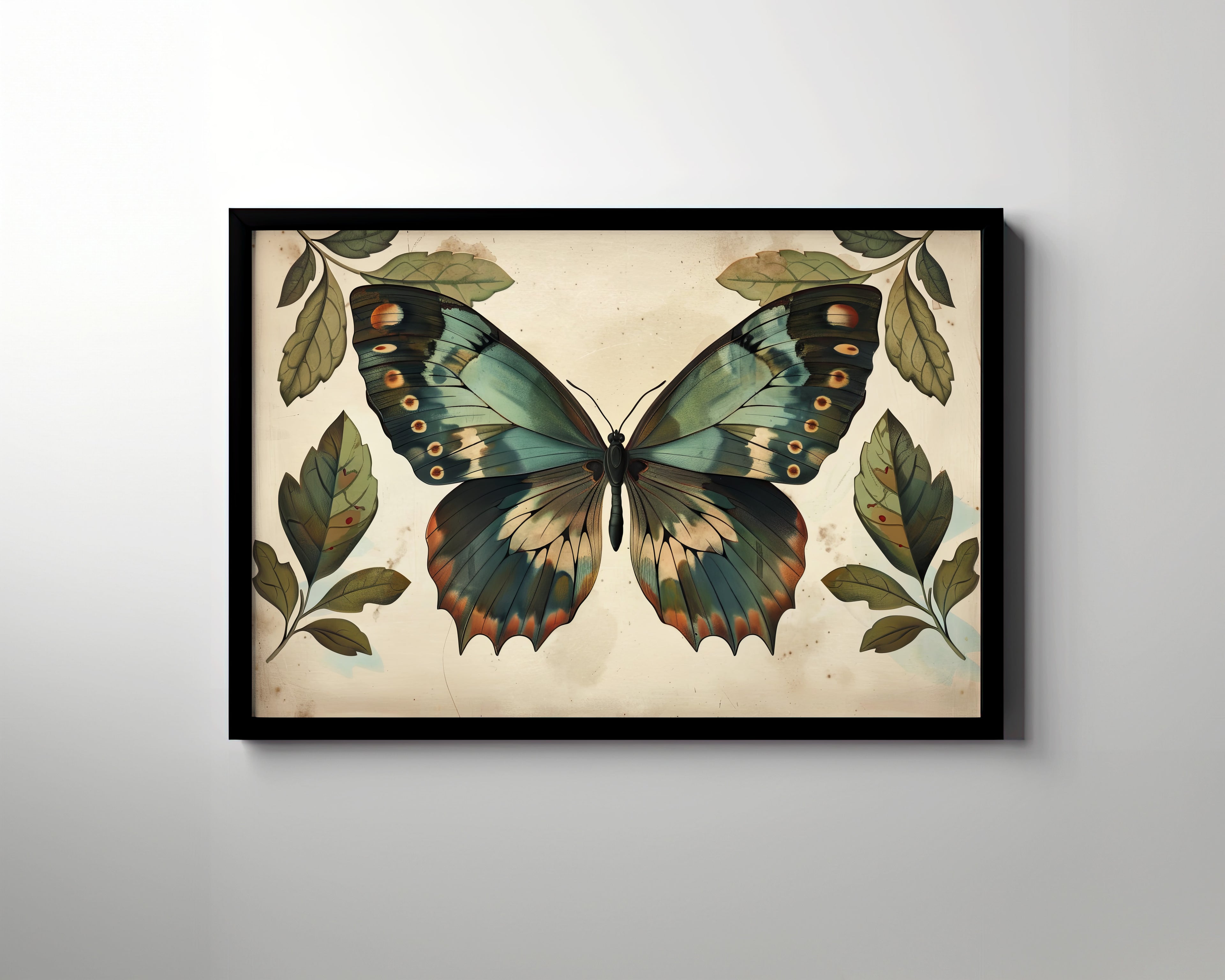 Framed Paper Print - Vintage Iridescent Butterfly Bloom