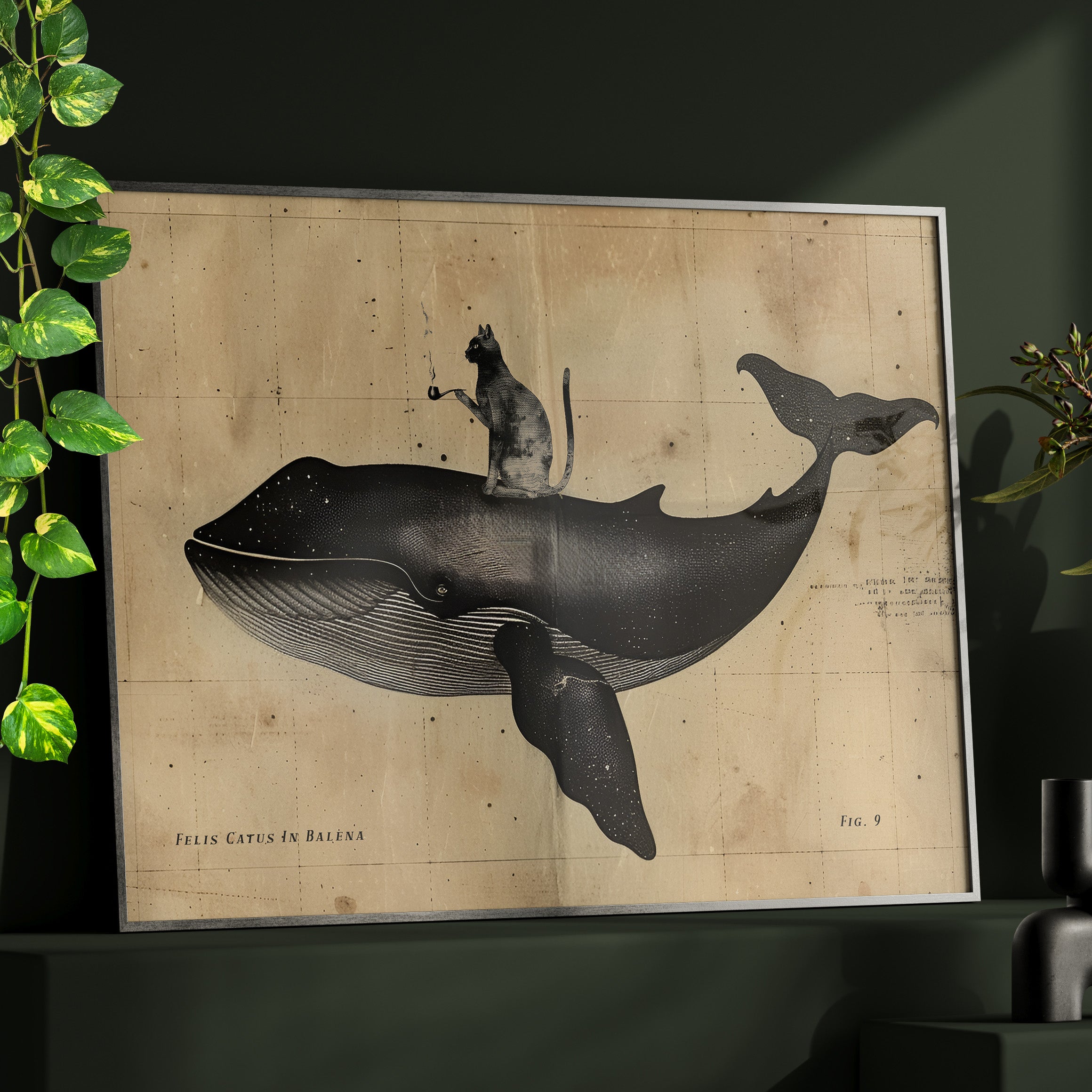 Framed Paper Print - Cat Rides Whale Theory