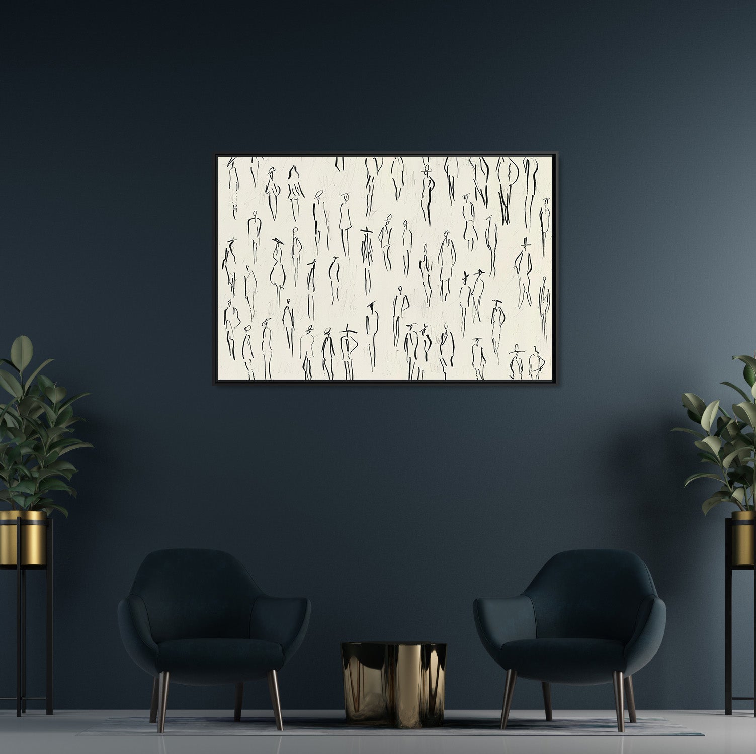 Framed Canvas - Crowd in Motion Linework