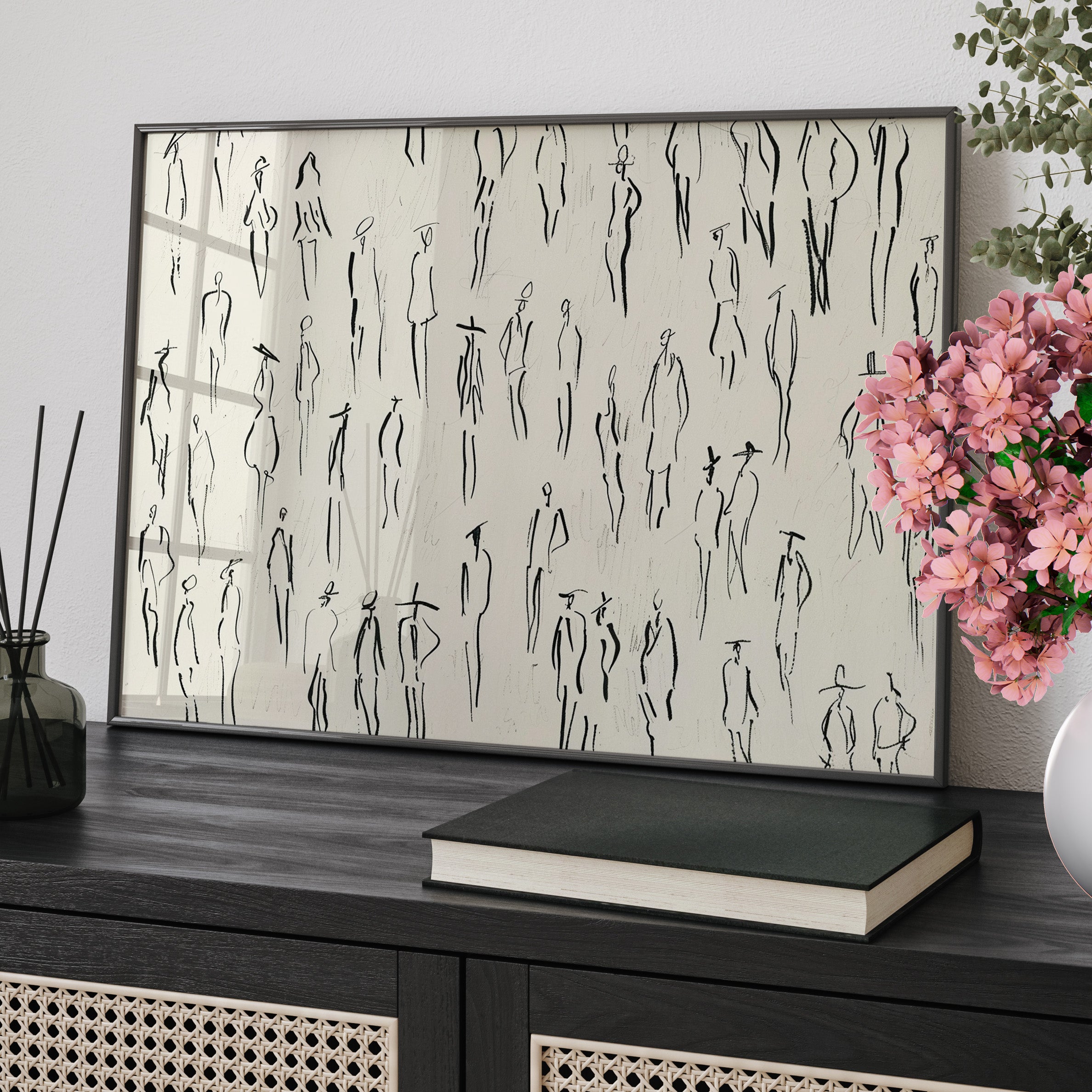 Framed Paper Print - Crowd in Motion Linework