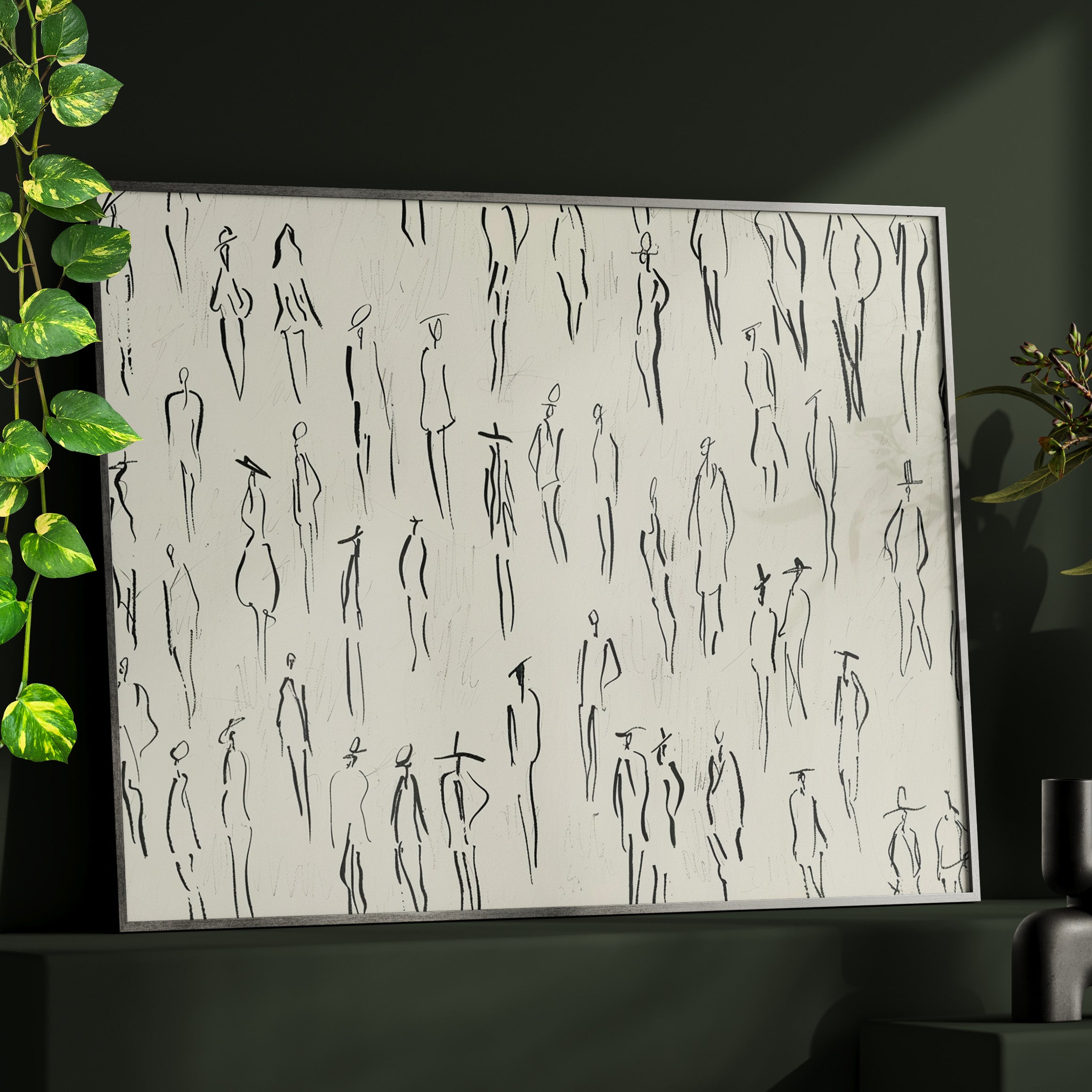 Framed Paper Print - Crowd in Motion Linework