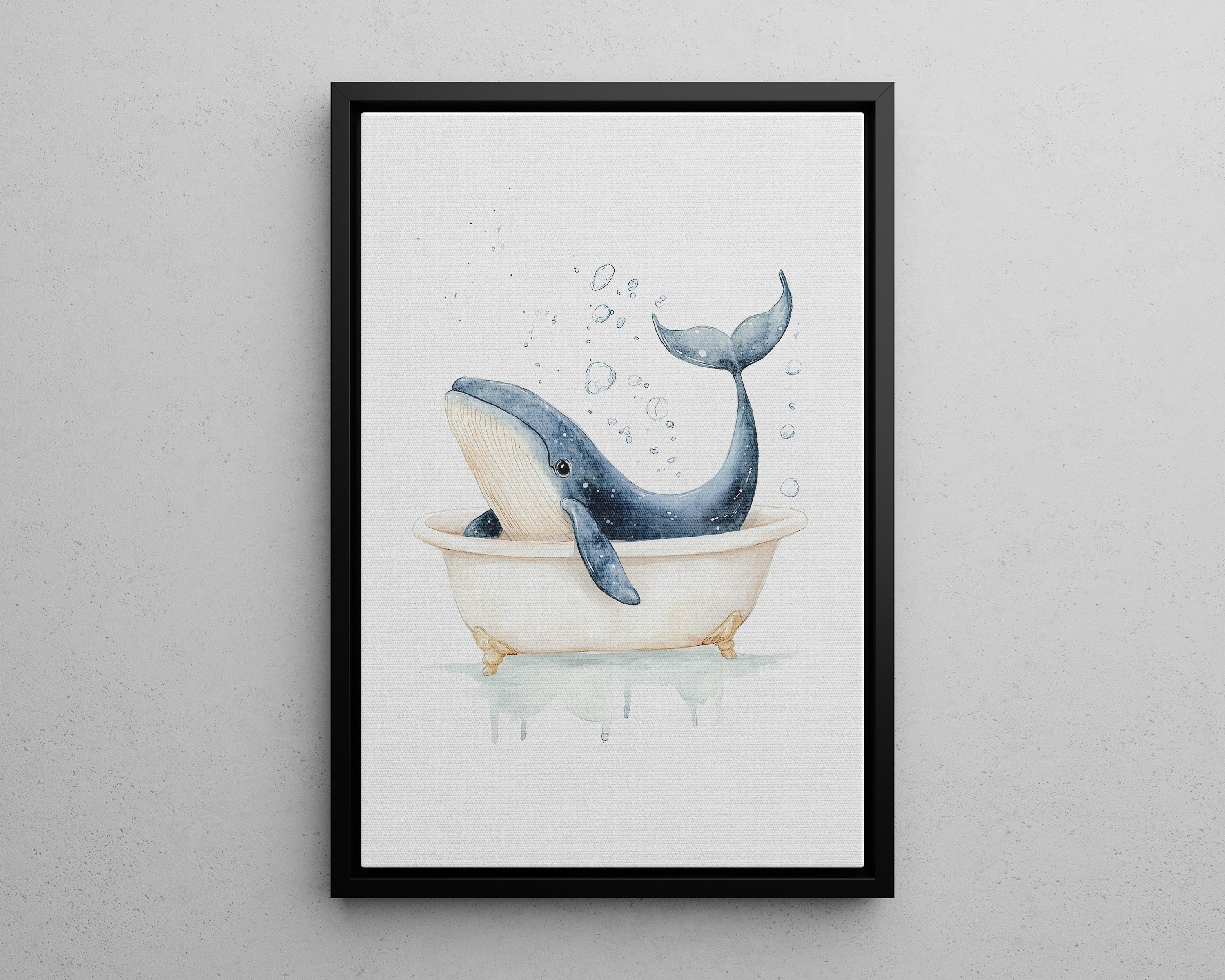 Framed Canvas - Whale Tub Bubble Splash