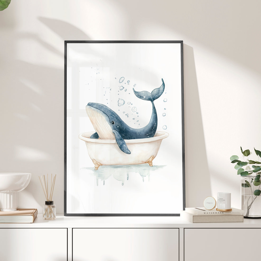 Framed Paper Print - Whale Tub Bubble Splash