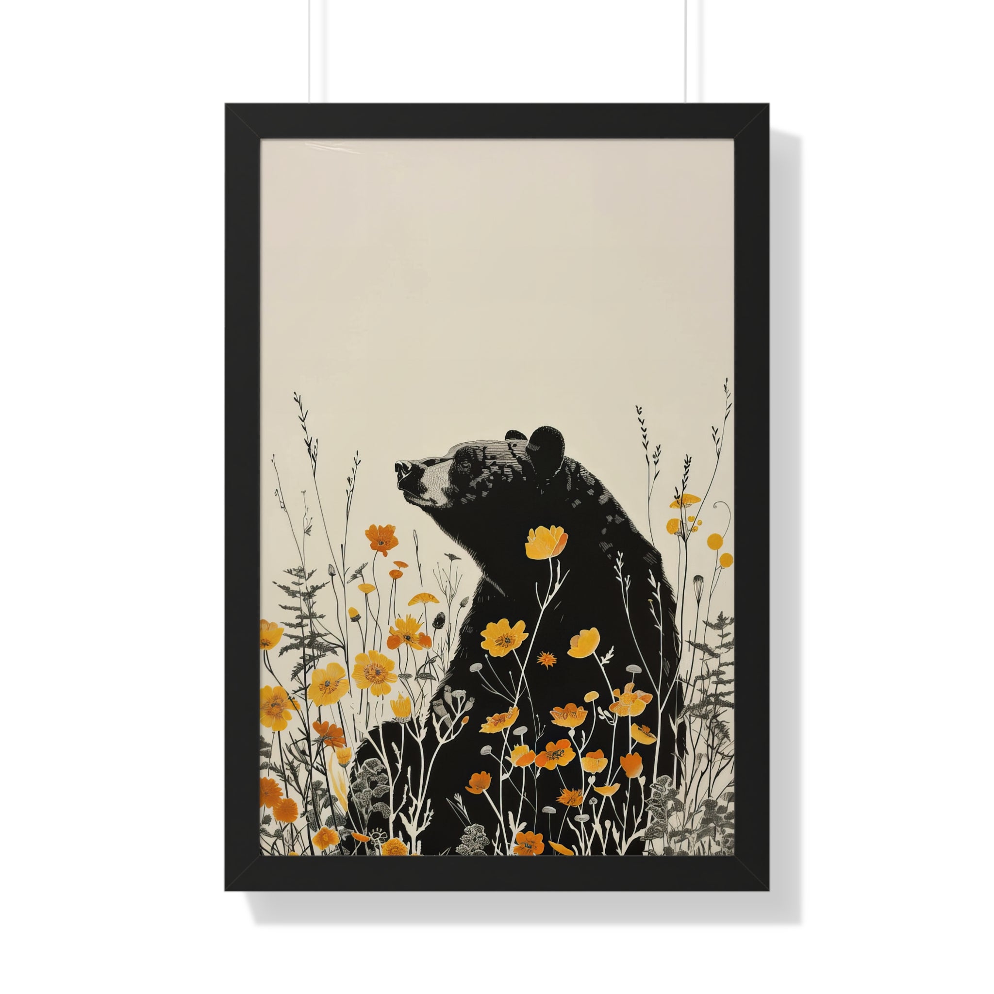 Framed Paper Print - Black Bear in Wildflowers