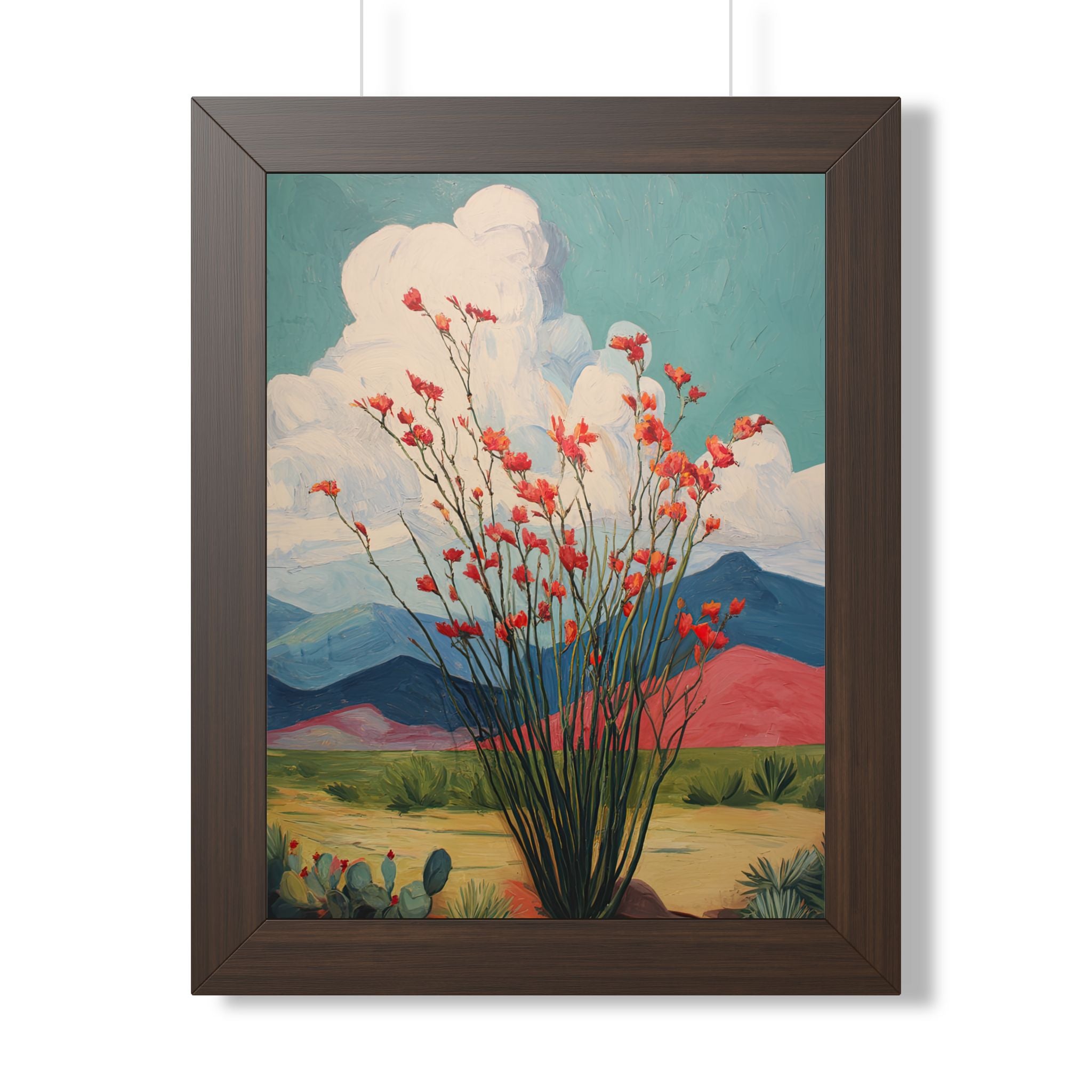Framed Paper Print - Ocotillo Cactus Desert Bloom