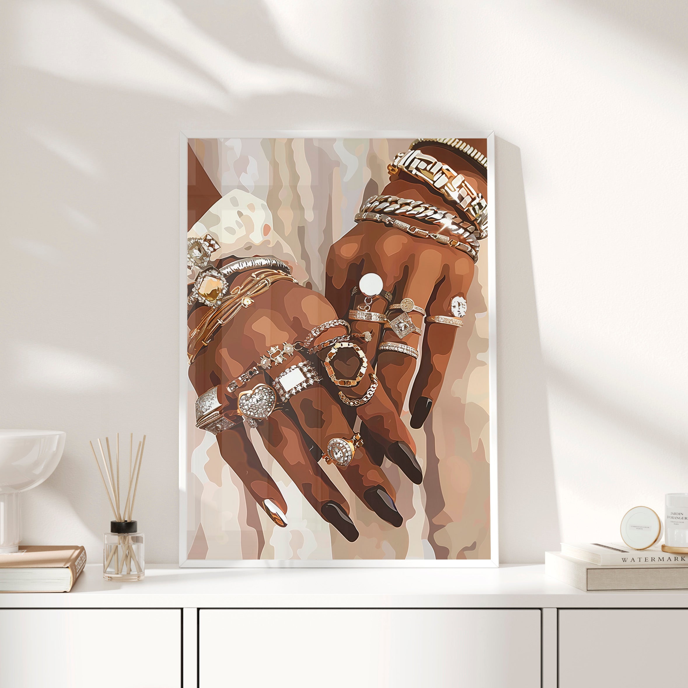 Framed Paper Print - Layered Luxe Jewelry Hands