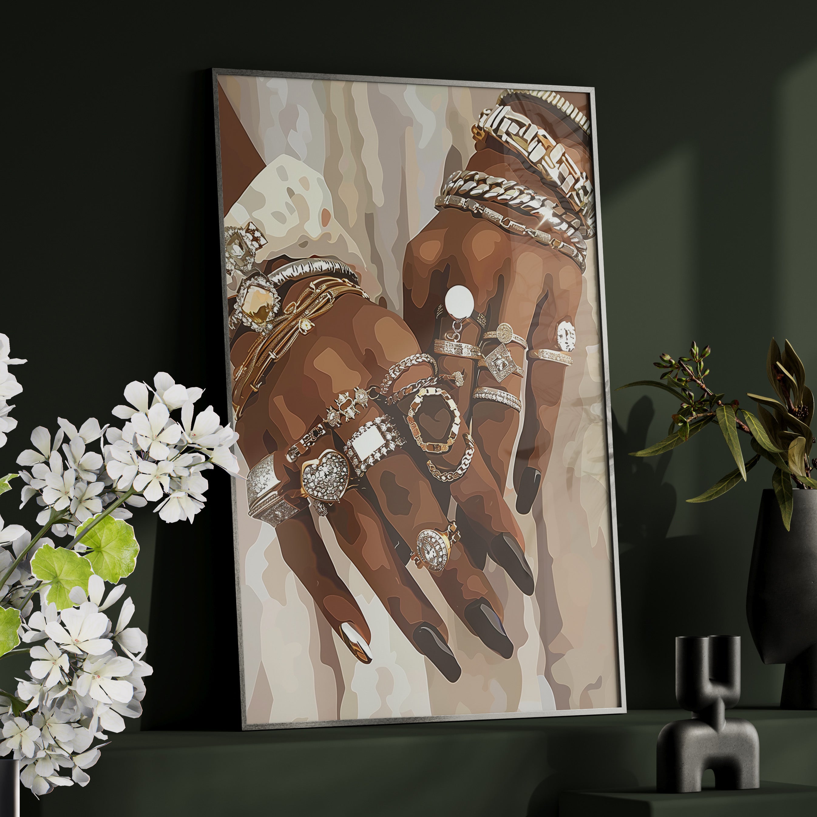 Framed Paper Print - Layered Luxe Jewelry Hands