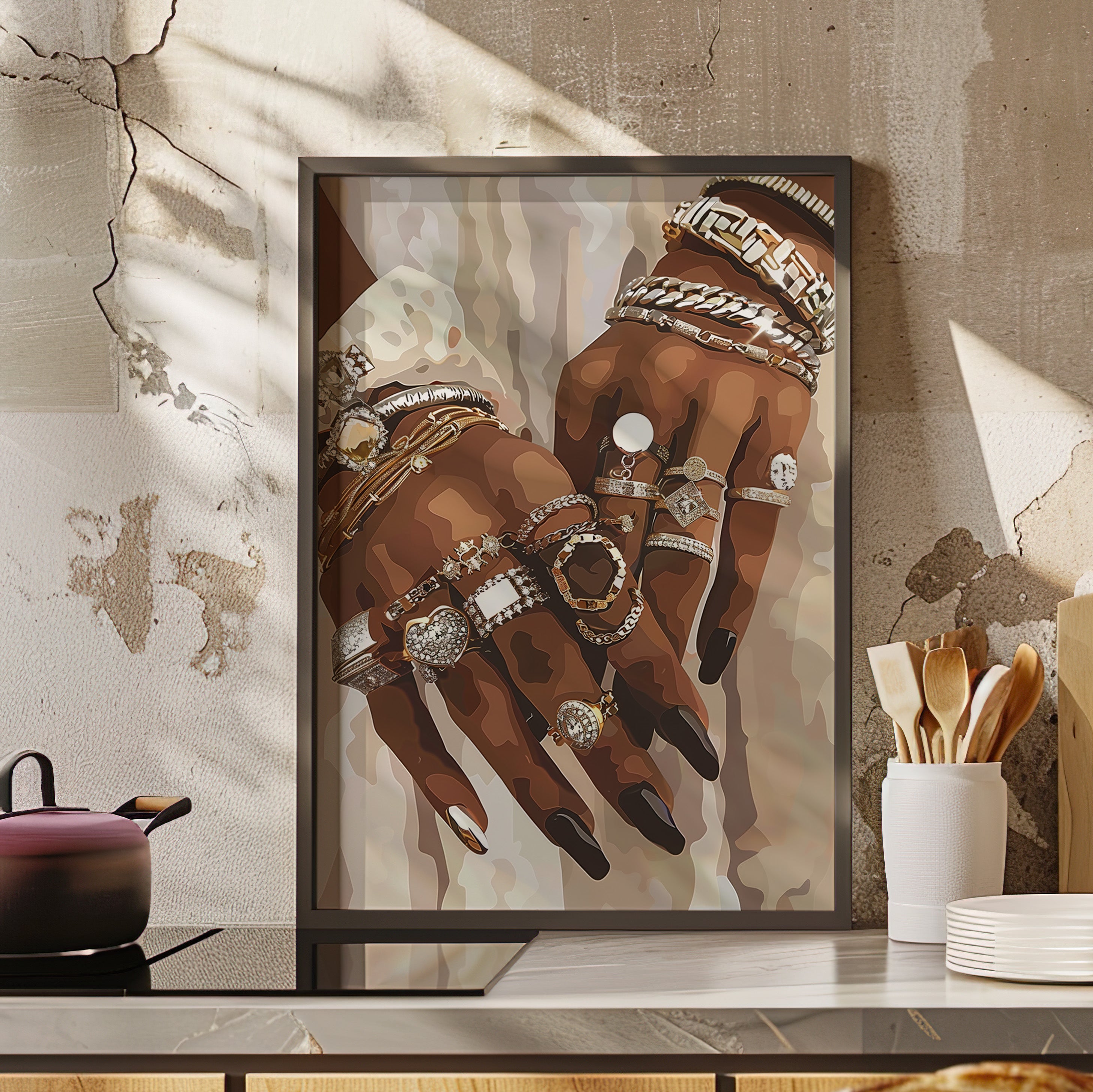 Framed Paper Print - Layered Luxe Jewelry Hands