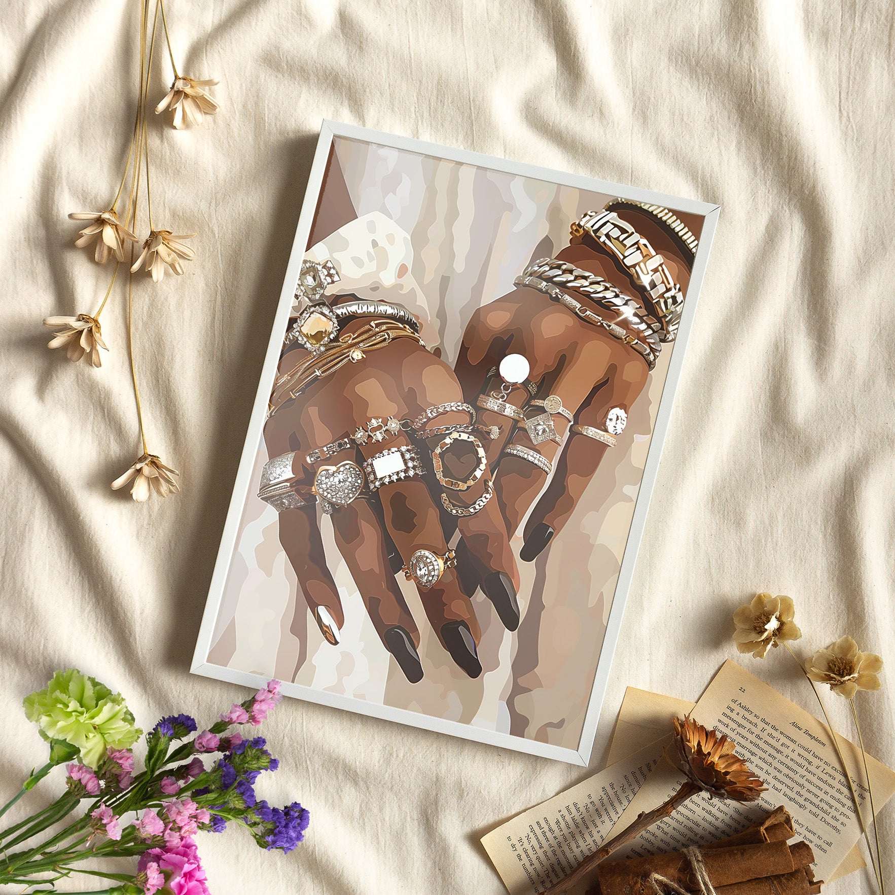 Framed Paper Print - Layered Luxe Jewelry Hands