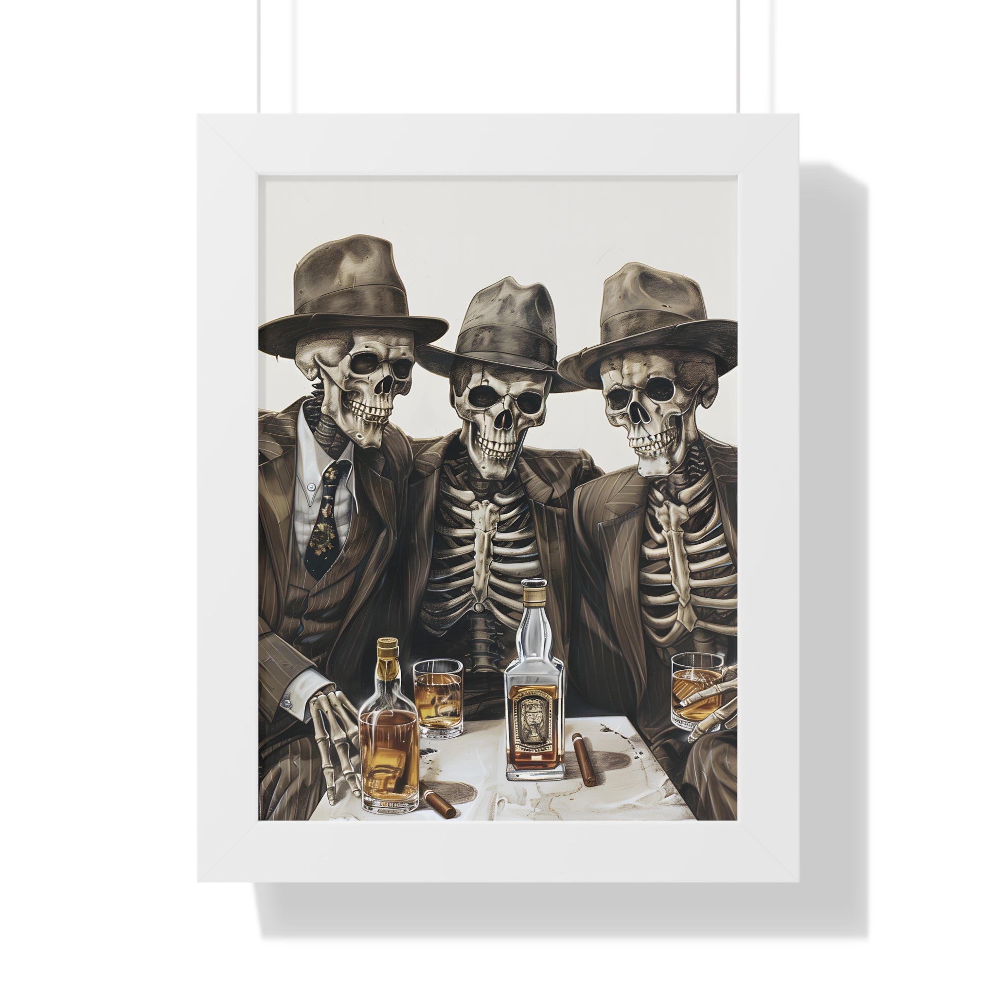 Framed Paper Print - Skeleton Whiskey Gentlemen