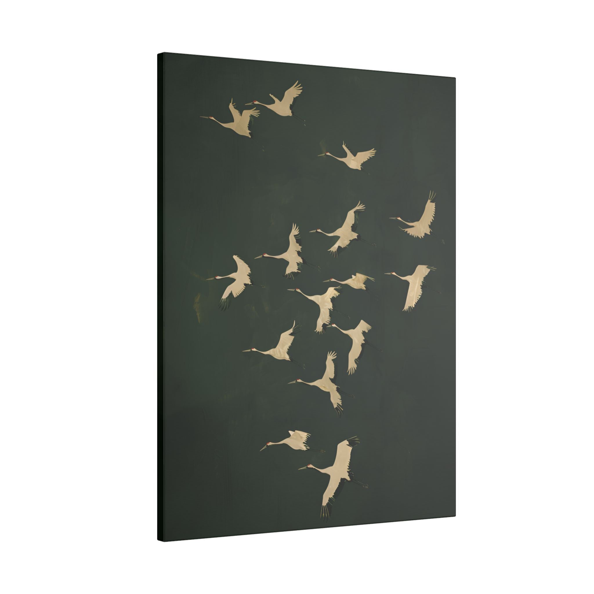 .75" Matte Canvas - Emerald Sky Japanese Cranes