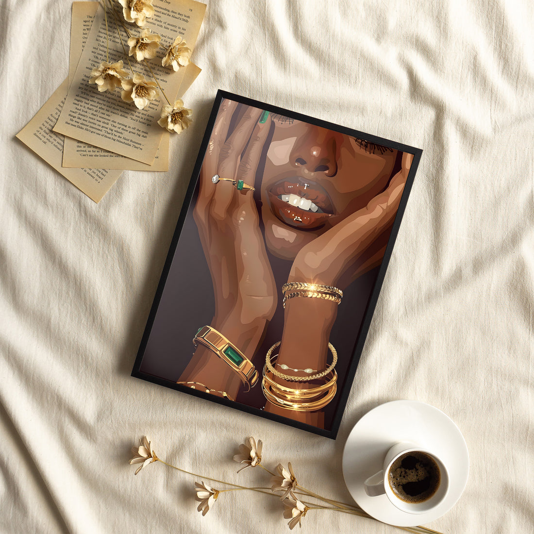 Framed Paper Print - Golden Emerald Beauty Portrait