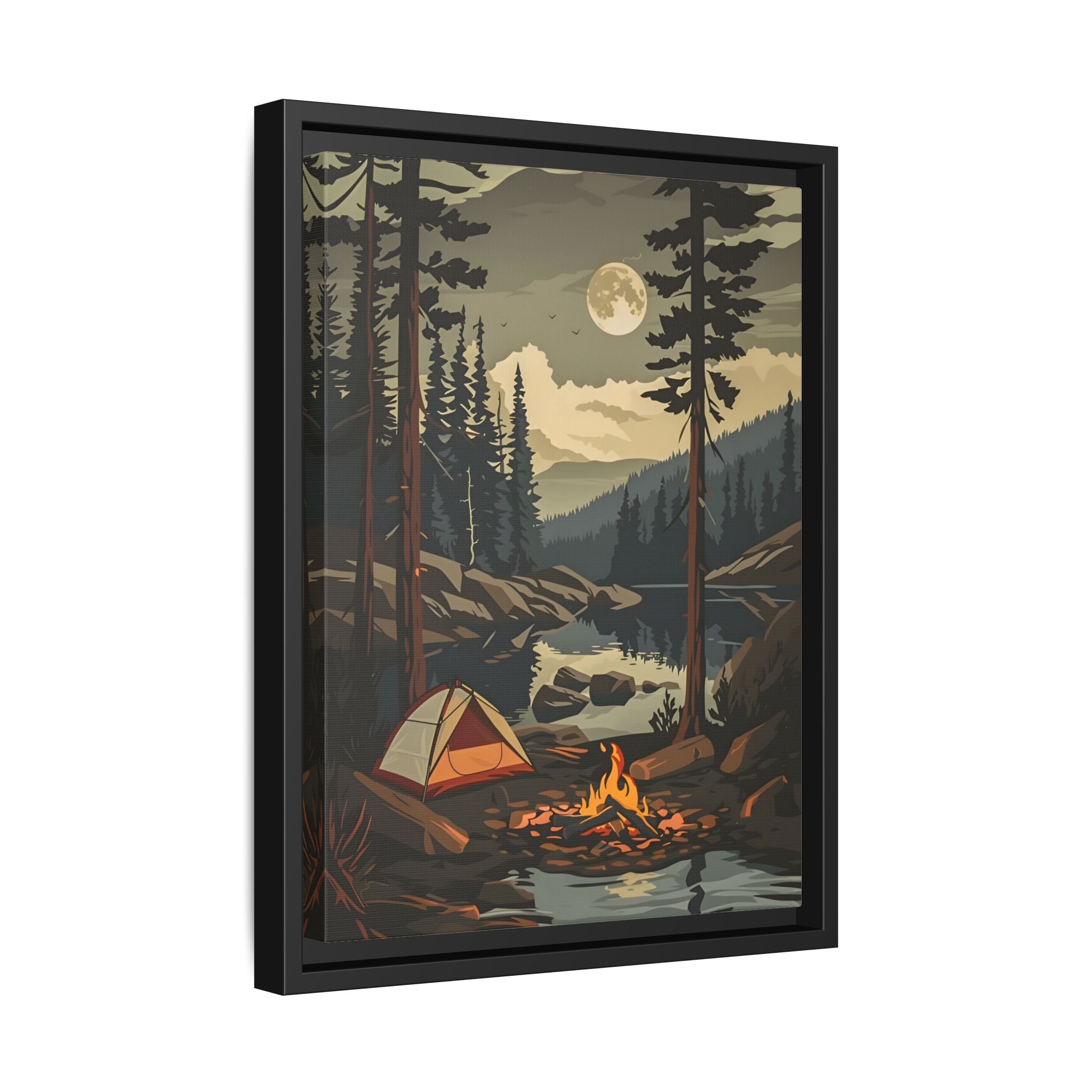 Framed Canvas - Moonlit Campfire Escape