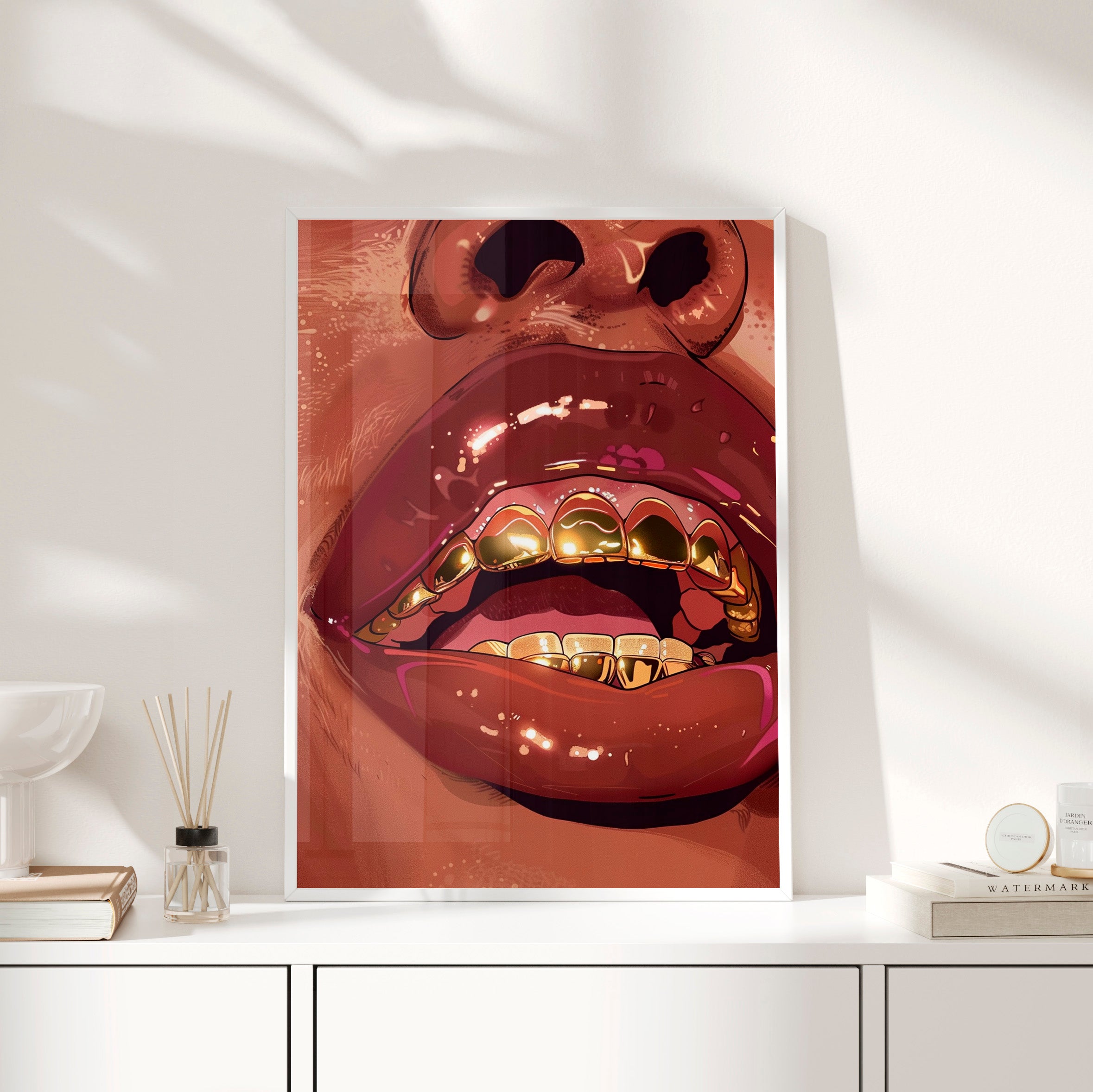 Framed Paper Print - Gold Grills Glam Closeup