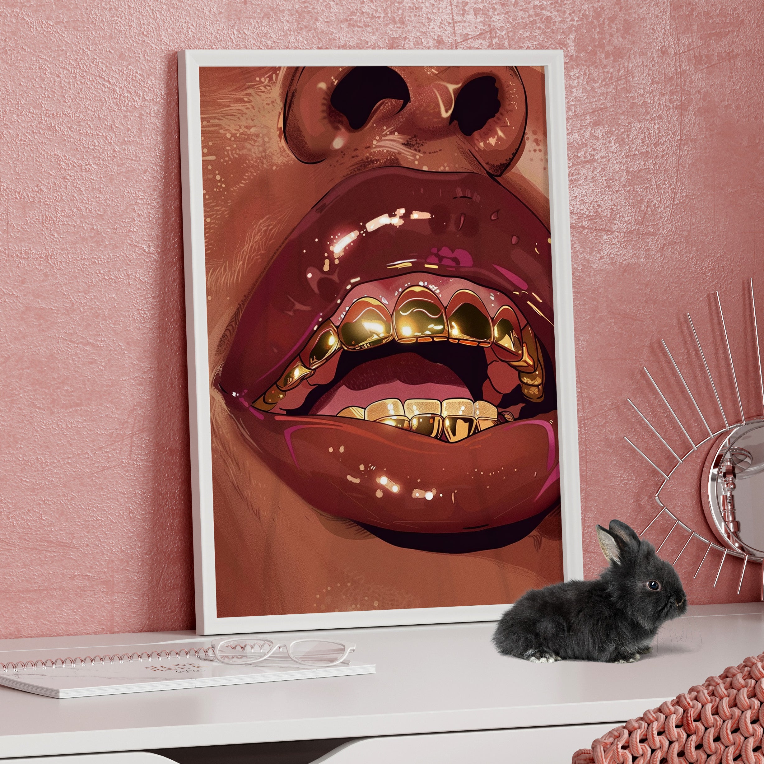 Framed Paper Print - Gold Grills Glam Closeup