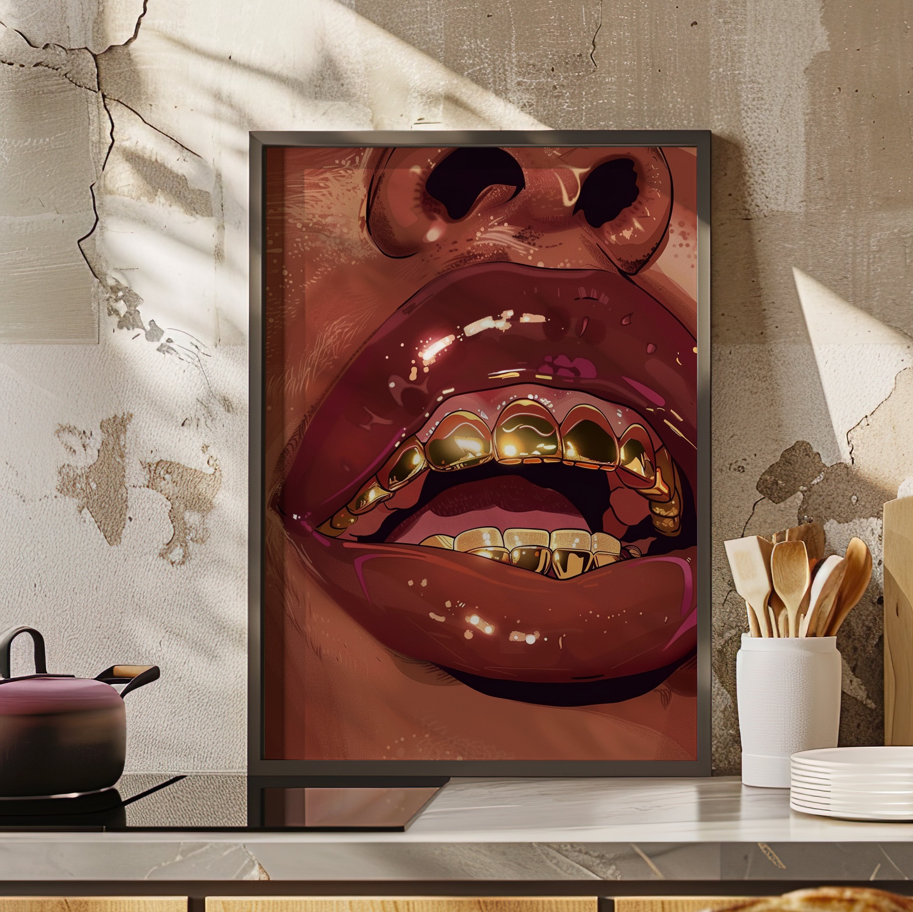 Framed Paper Print - Gold Grills Glam Closeup