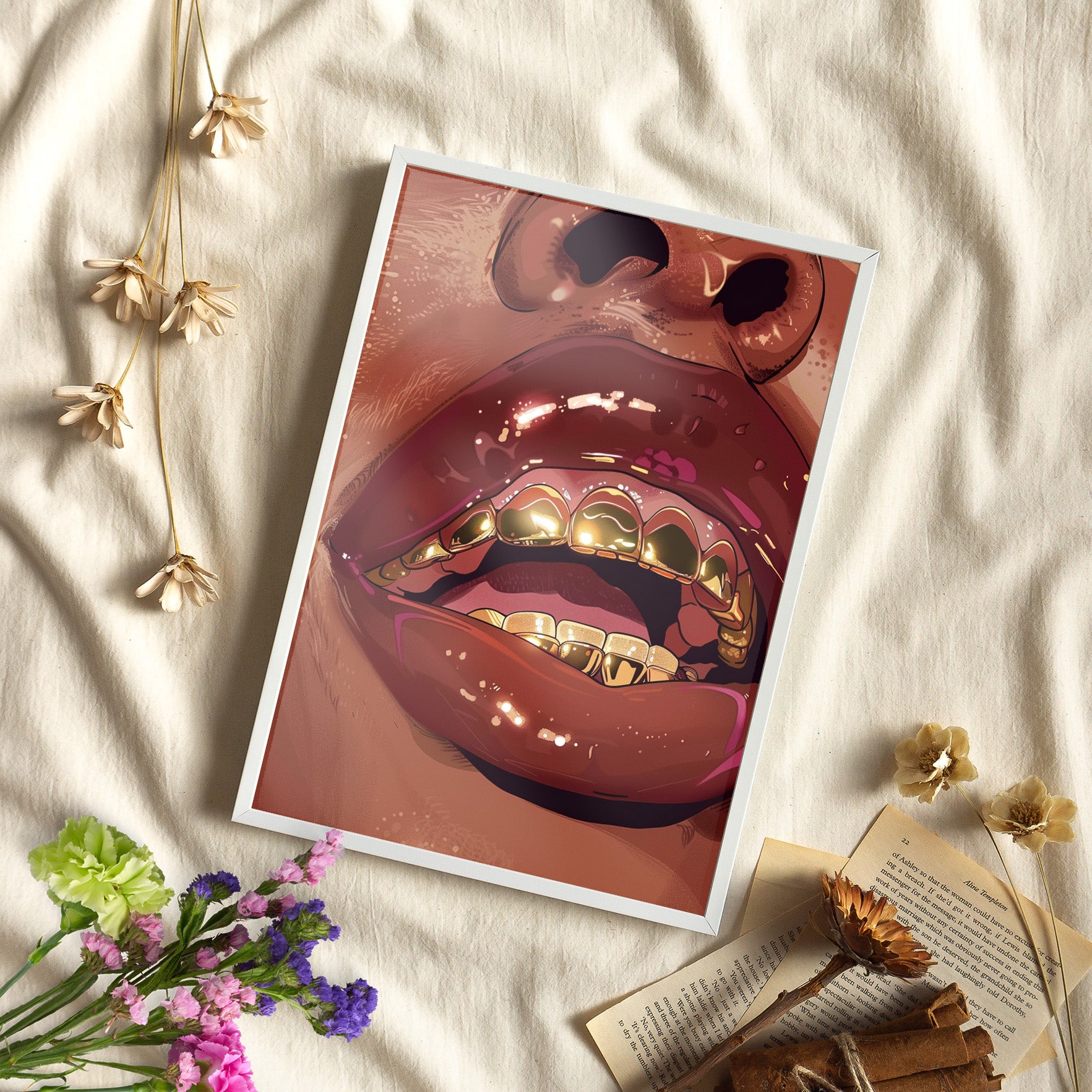 Framed Paper Print - Gold Grills Glam Closeup