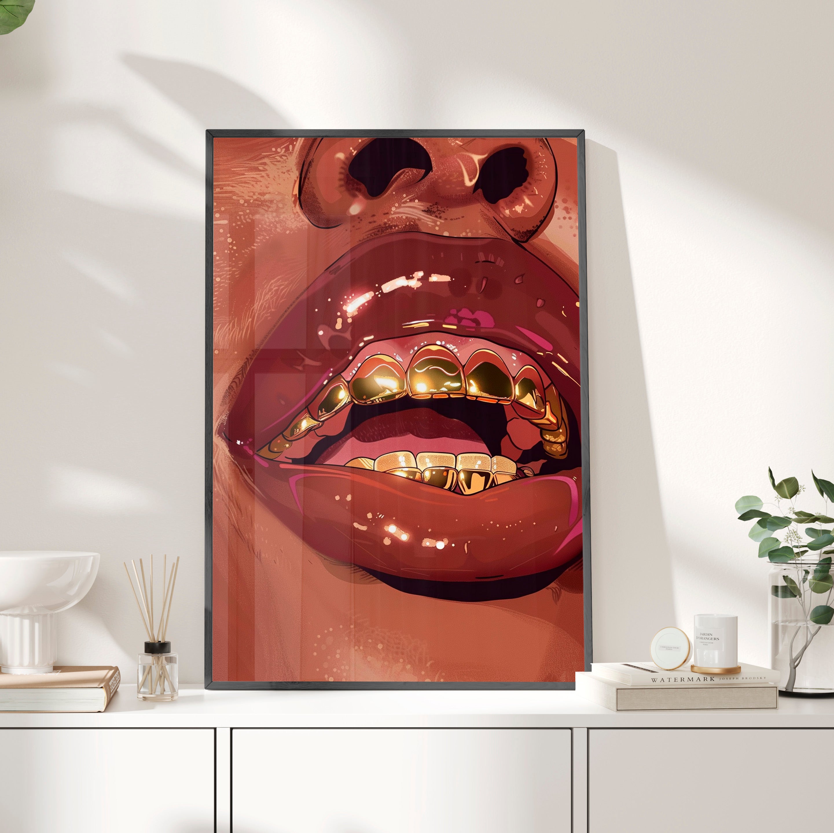 Framed Paper Print - Gold Grills Glam Closeup