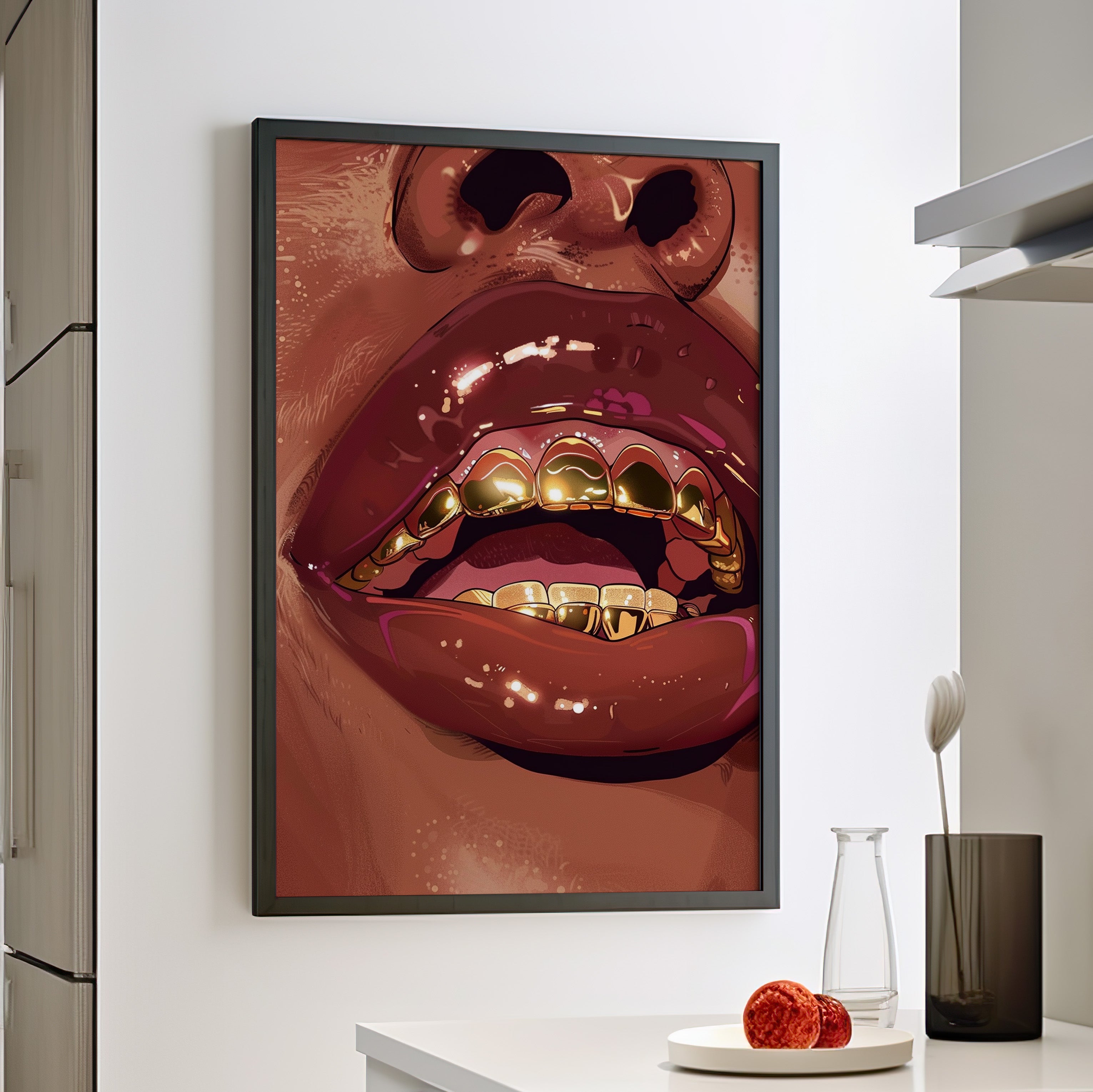 Framed Paper Print - Gold Grills Glam Closeup