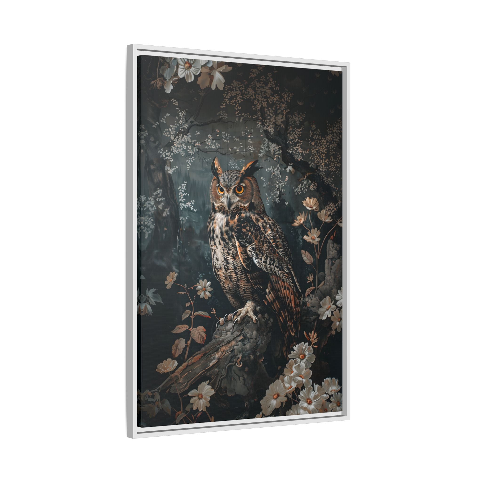 Framed Canvas - Midnight Watchful Owl