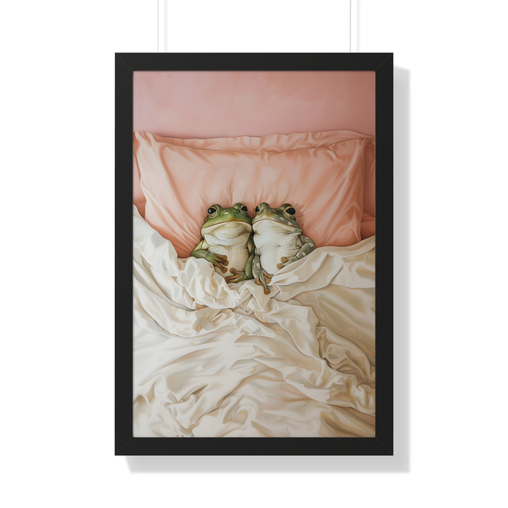 Framed Paper Print - Cozy Frogs Romantic Bliss