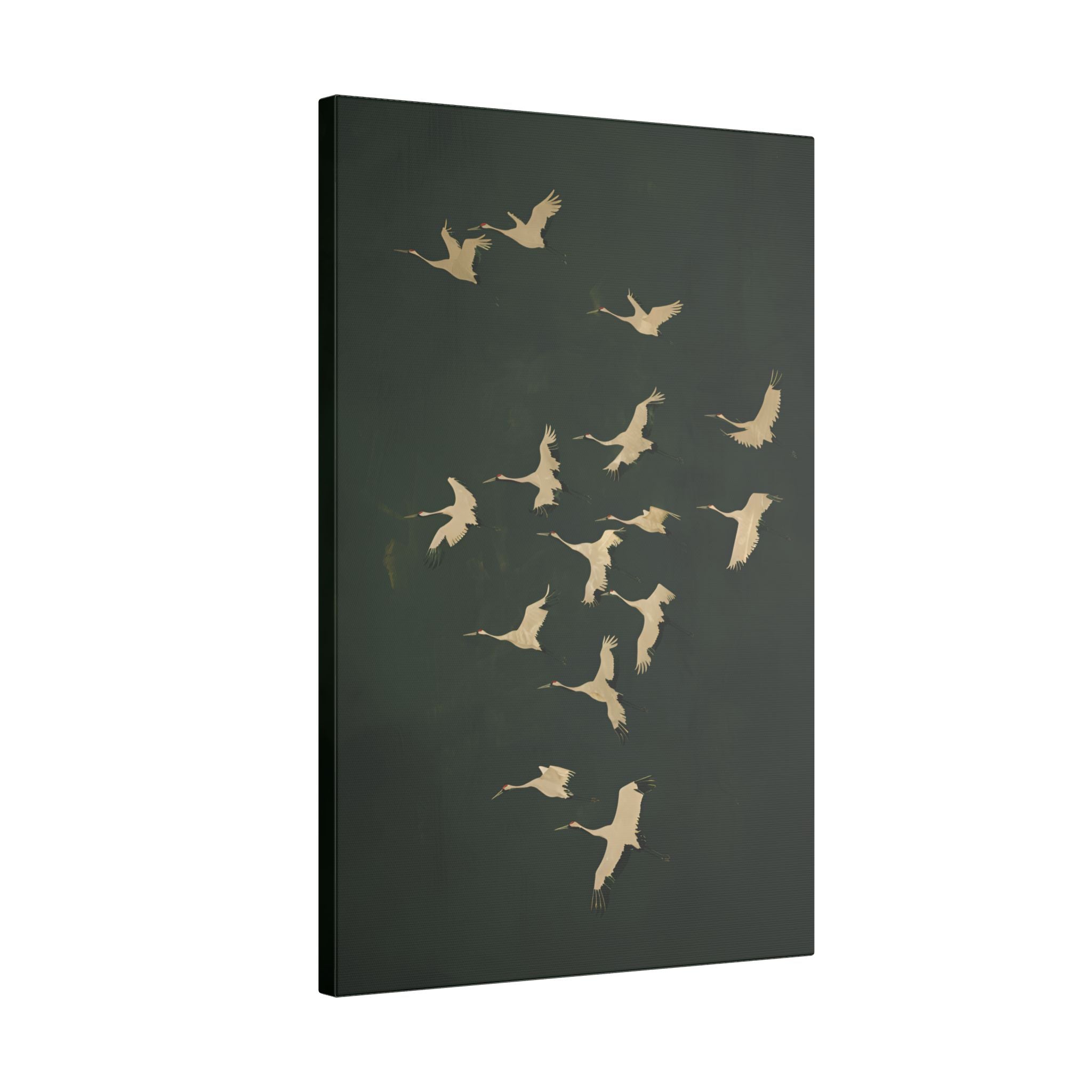 .75" Matte Canvas - Emerald Sky Japanese Cranes
