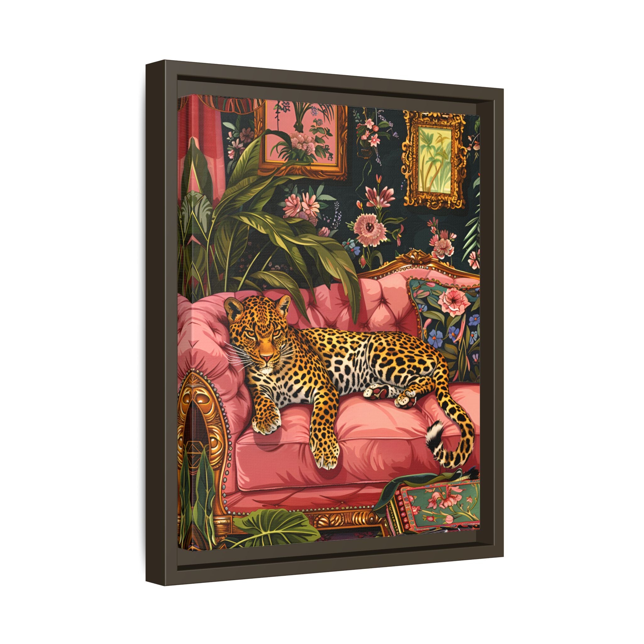 Framed Canvas - Leopard Lounge in Bloom