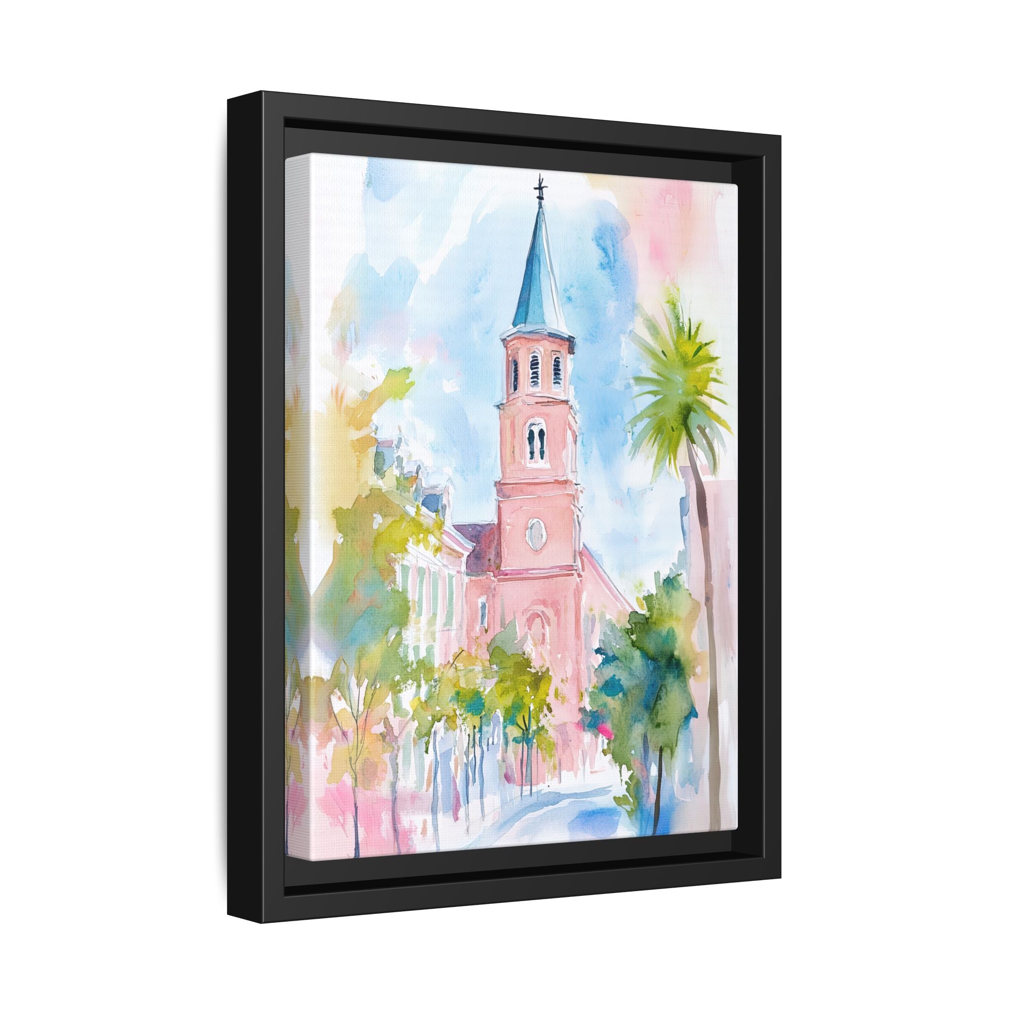 Framed Canvas - Charleston Steeple in Pastel Haze