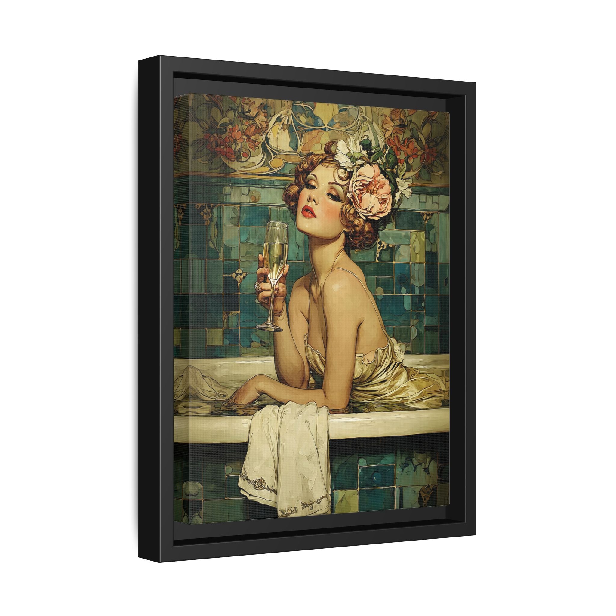 Framed Canvas - Champagne Bathtub Coquette