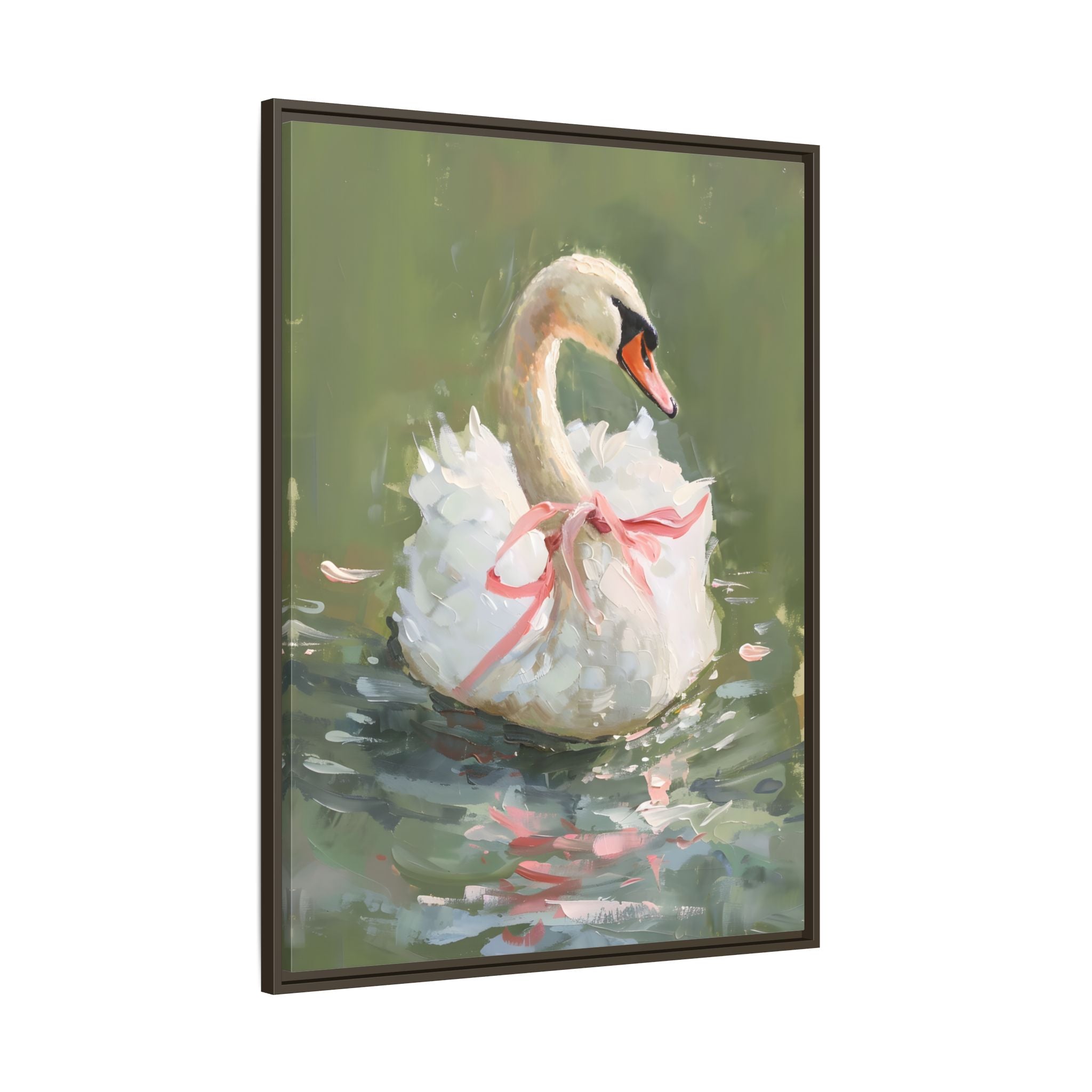 Framed Canvas - Ballet Swan in Pink Bow