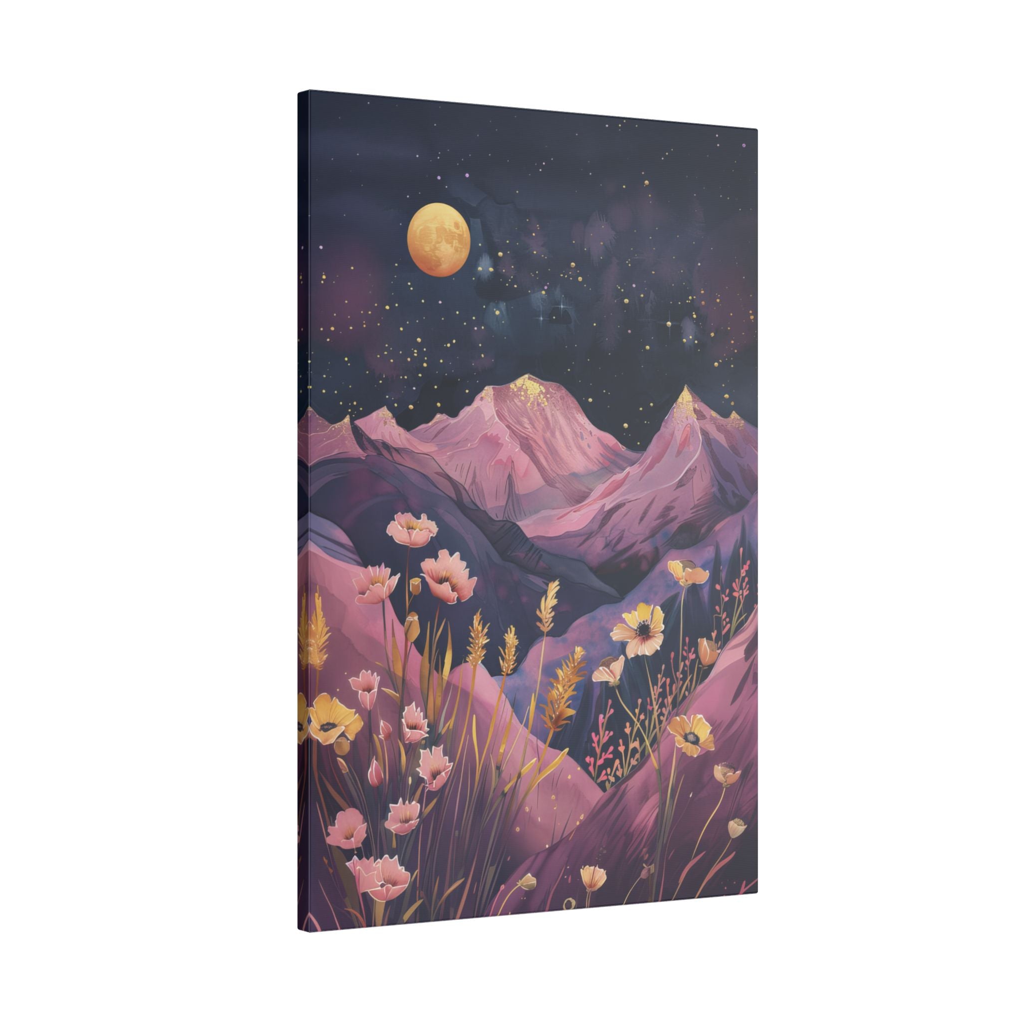 .75" Matte Canvas - Golden Moon Over Lavender Peaks