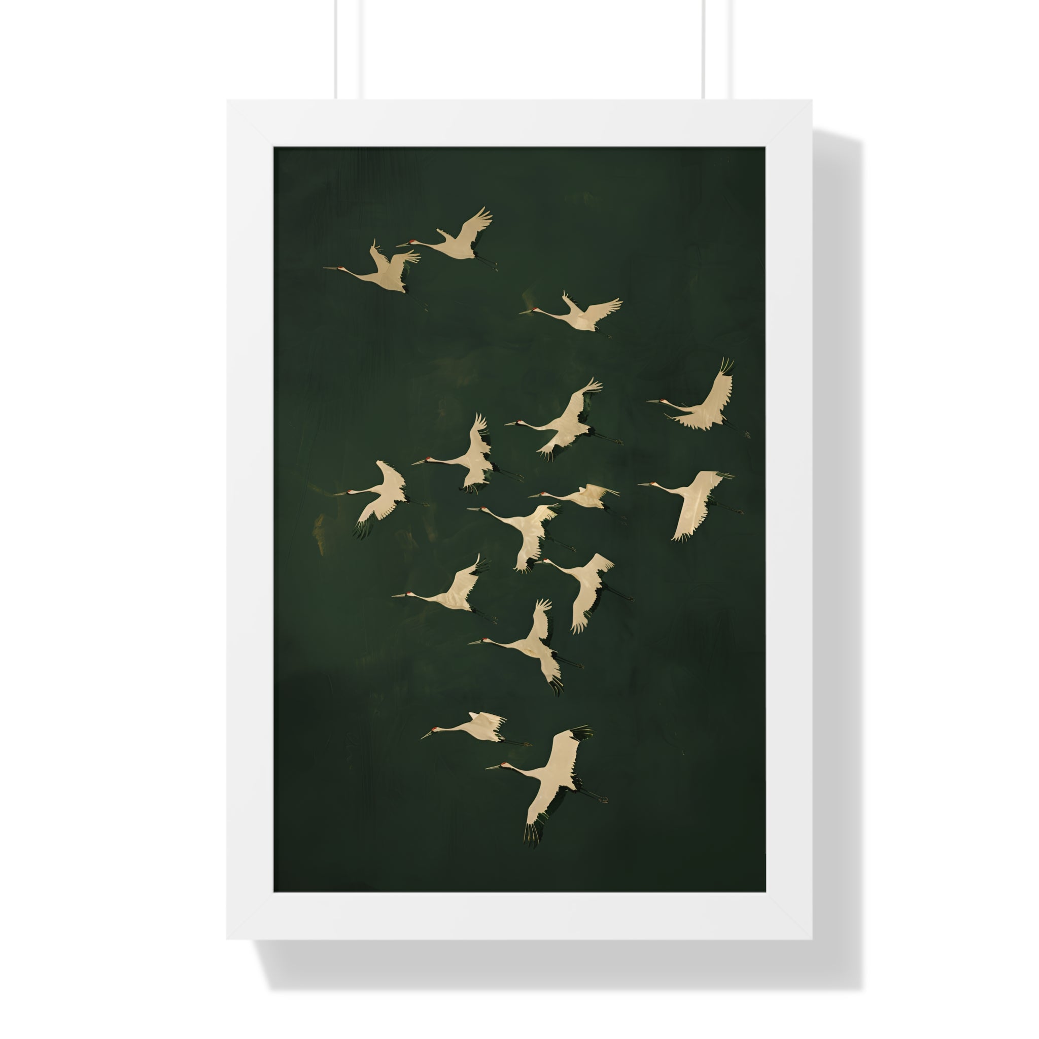Framed Paper Print - Emerald Sky Japanese Cranes