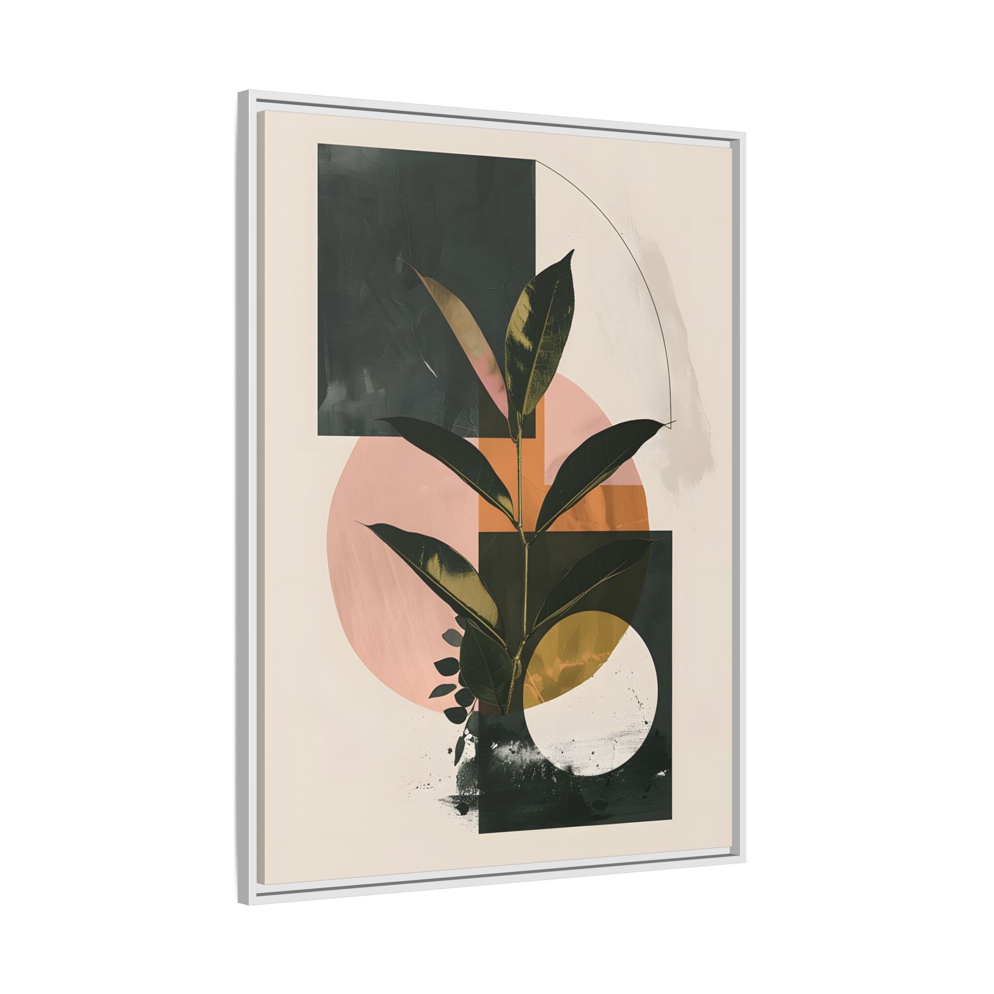 Framed Canvas - Blush Geometry Leafscape