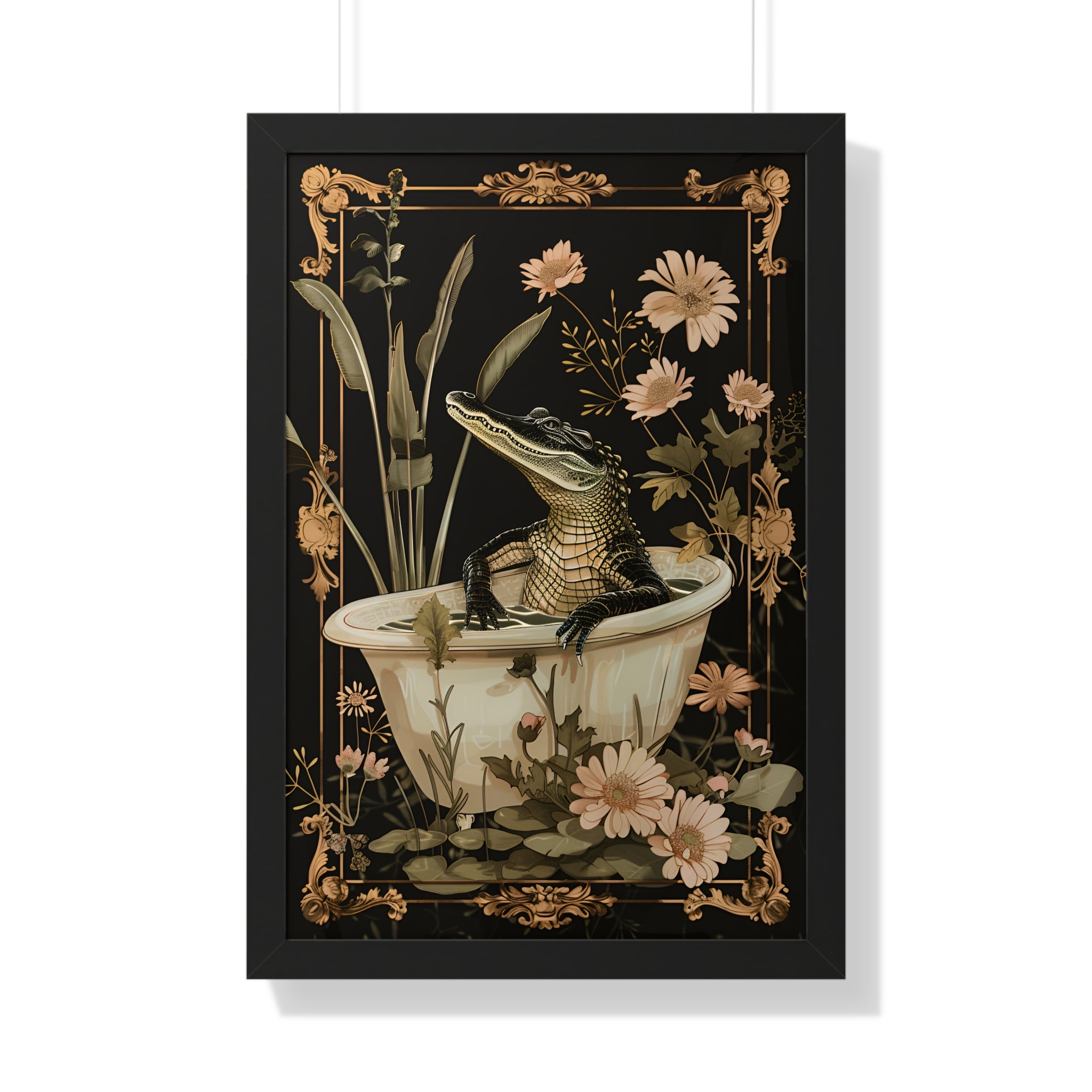 Framed Paper Print - Crocodile in Bloom Bath Bliss