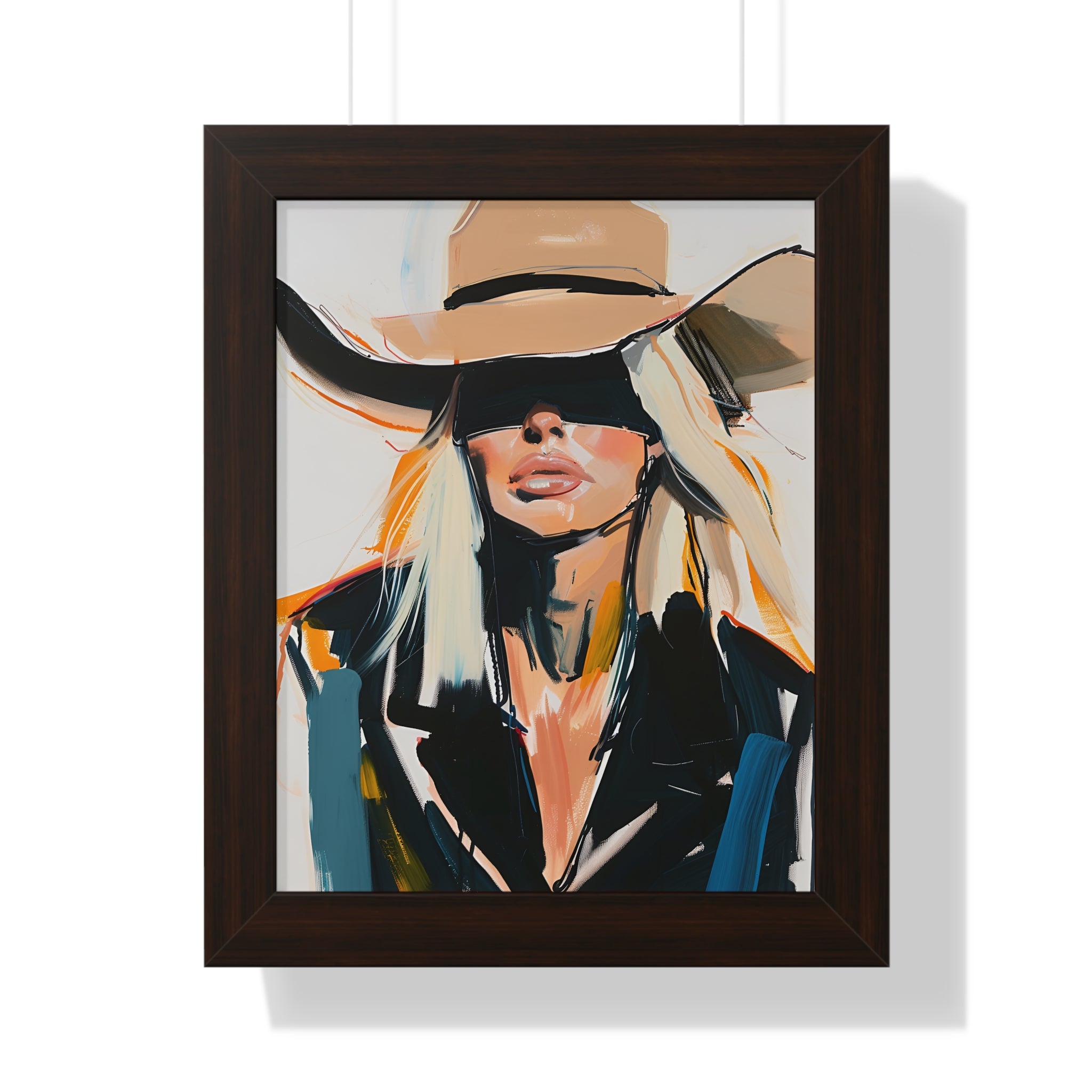 Framed Paper Print - Blindfolded Cowgirl Charm