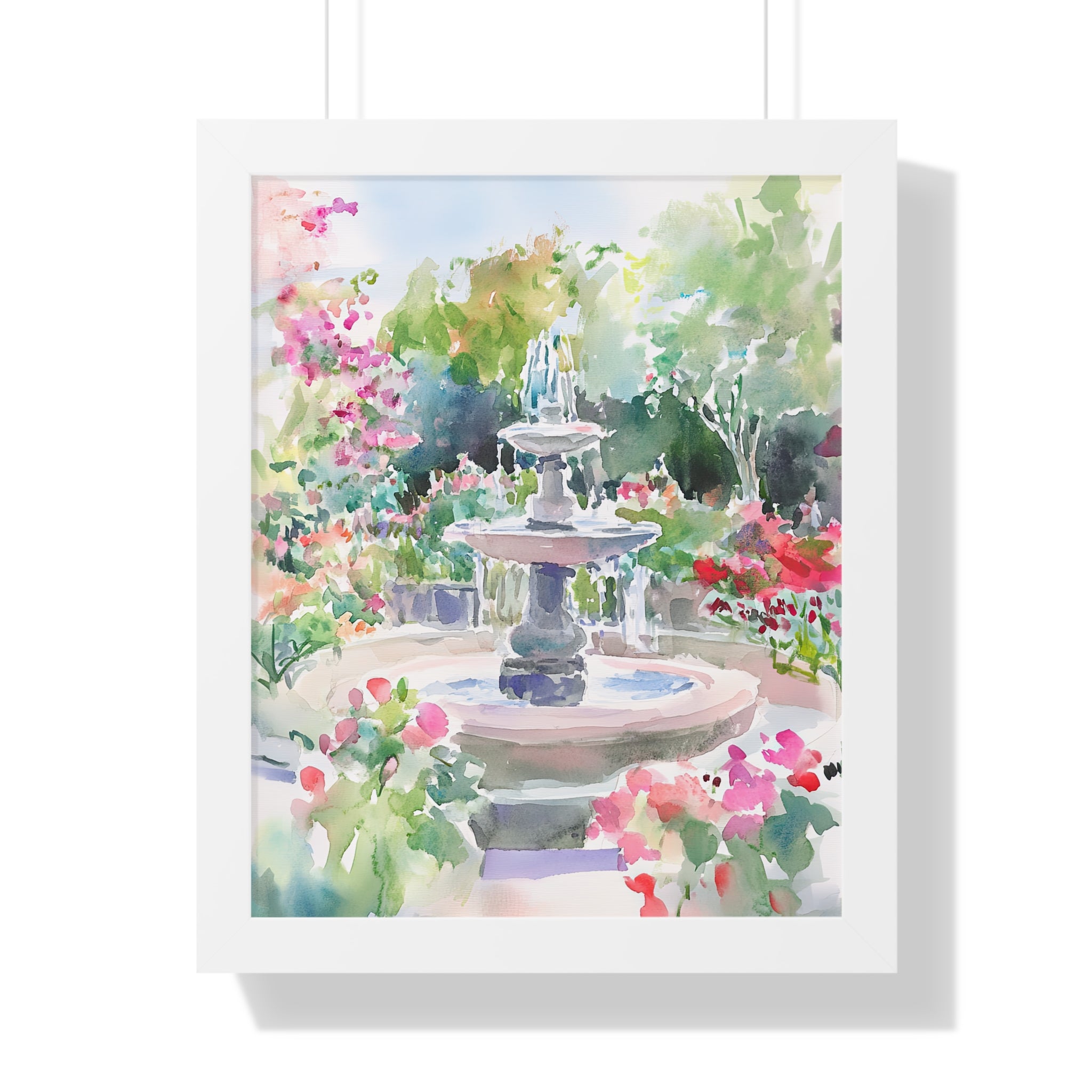 Framed Paper Print - Charleston Garden Fountain View
