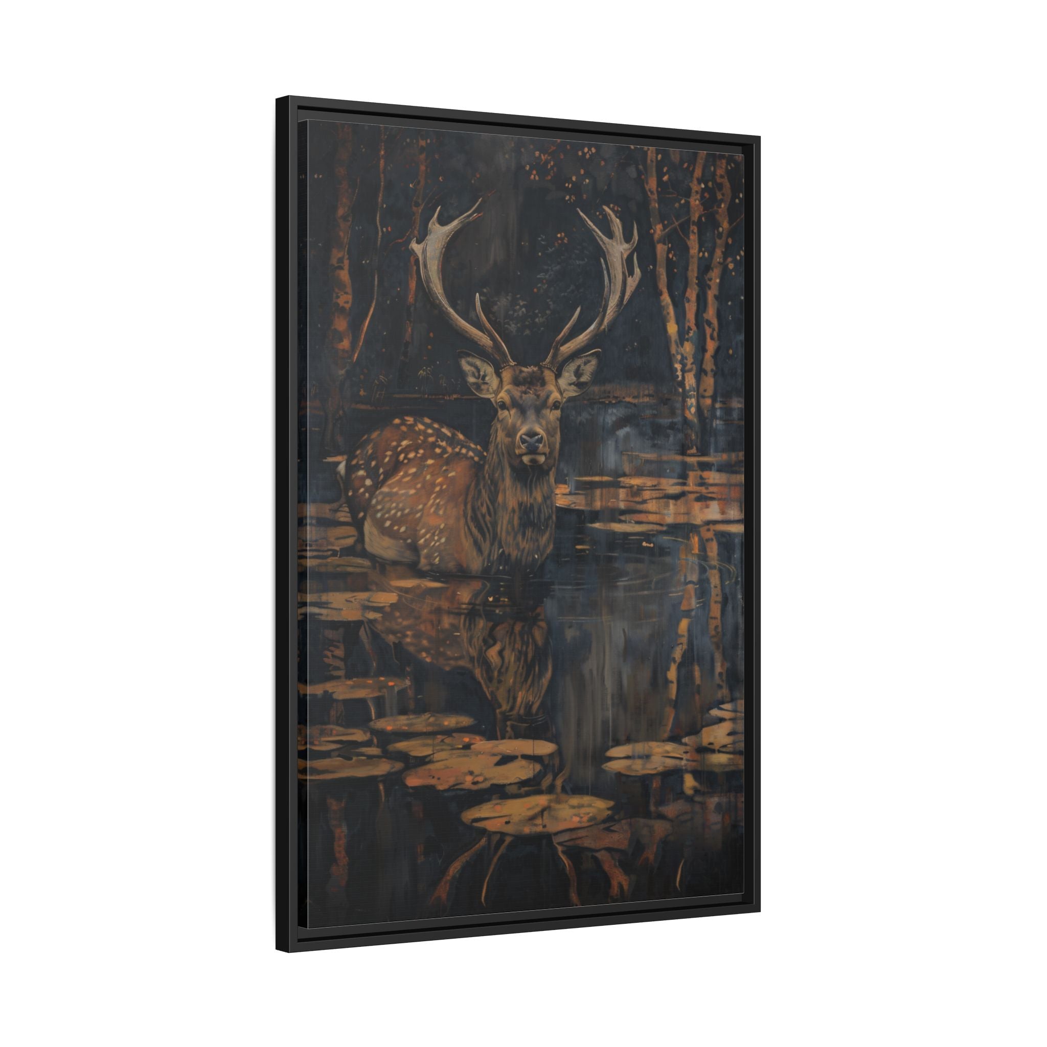 Framed Canvas - Twilight Stag Reflection