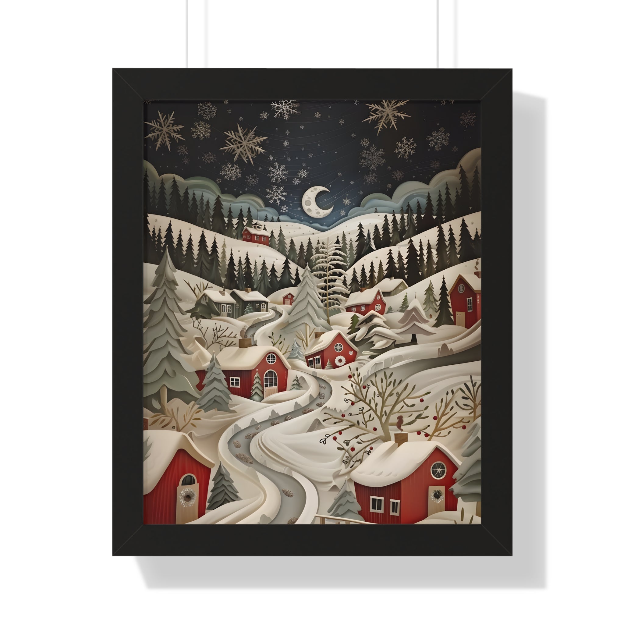 Framed Paper Print - Silent Snowfall Village