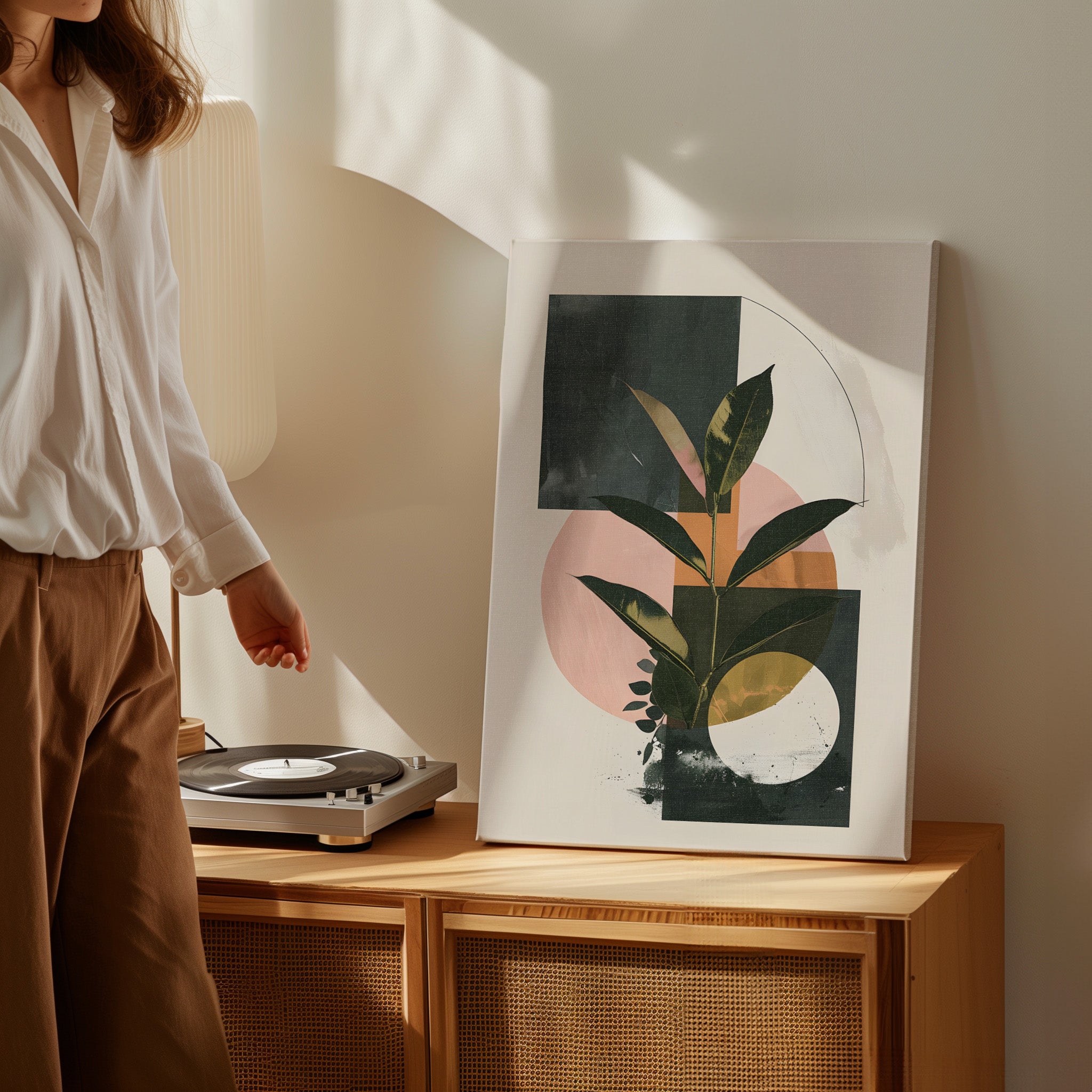 .75" Matte Canvas - Blush Geometry Leafscape