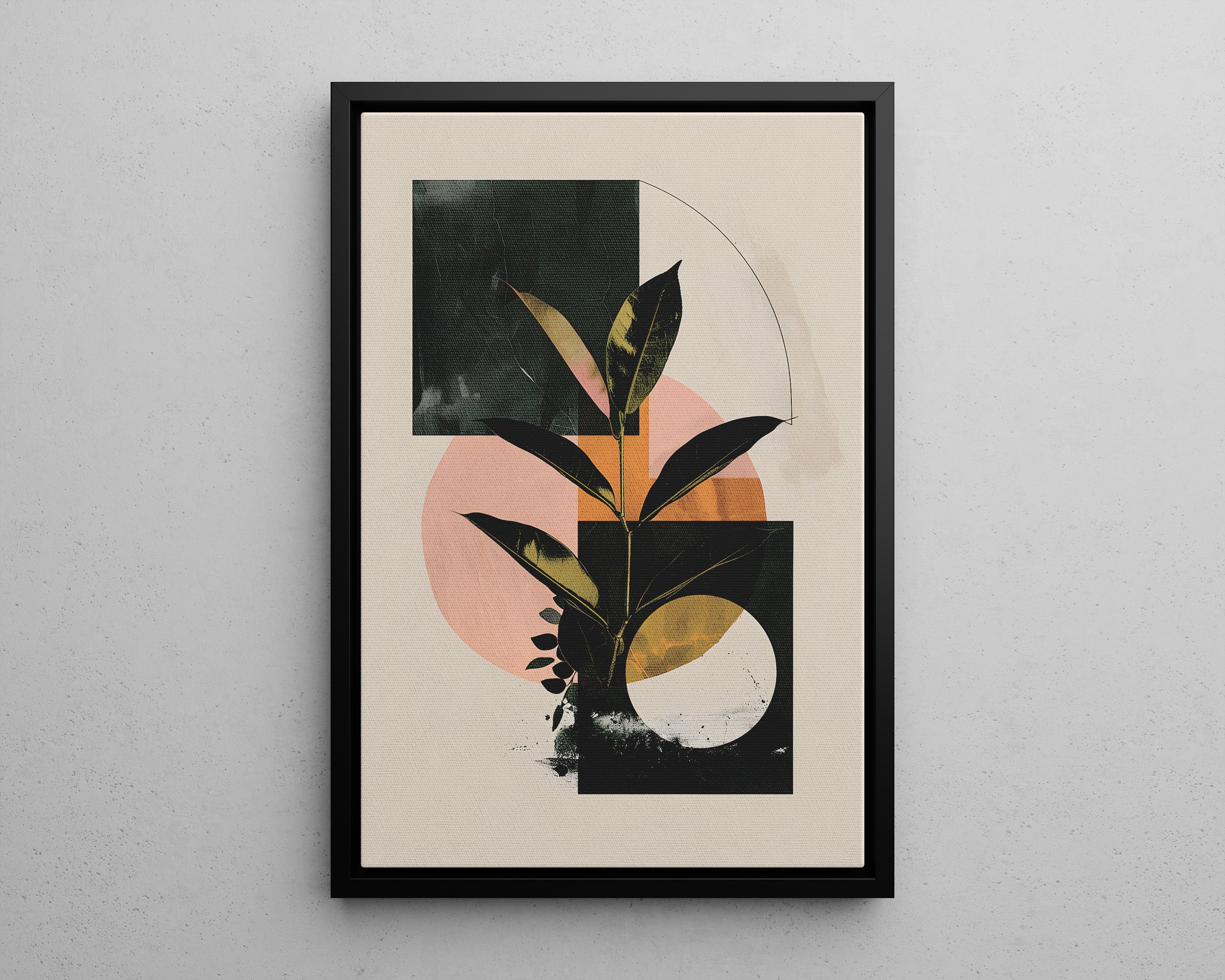 Framed Canvas - Blush Geometry Leafscape