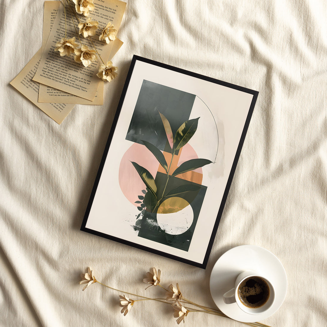 Framed Paper Print - Blush Geometry Leafscape