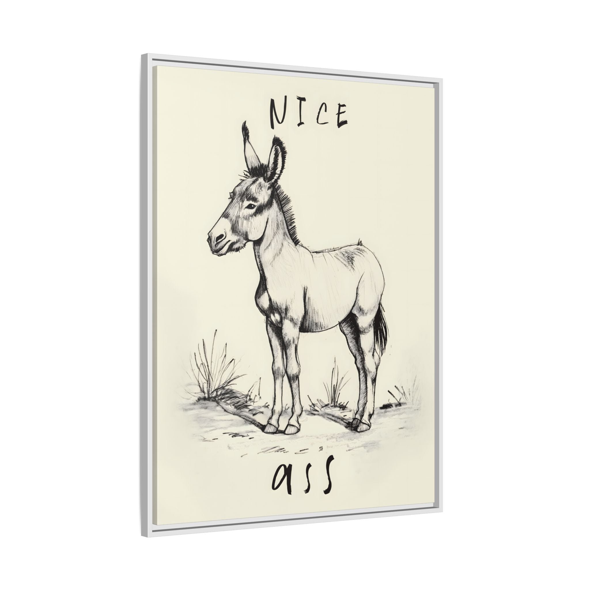 Framed Canvas - Donkey Line Art Humor
