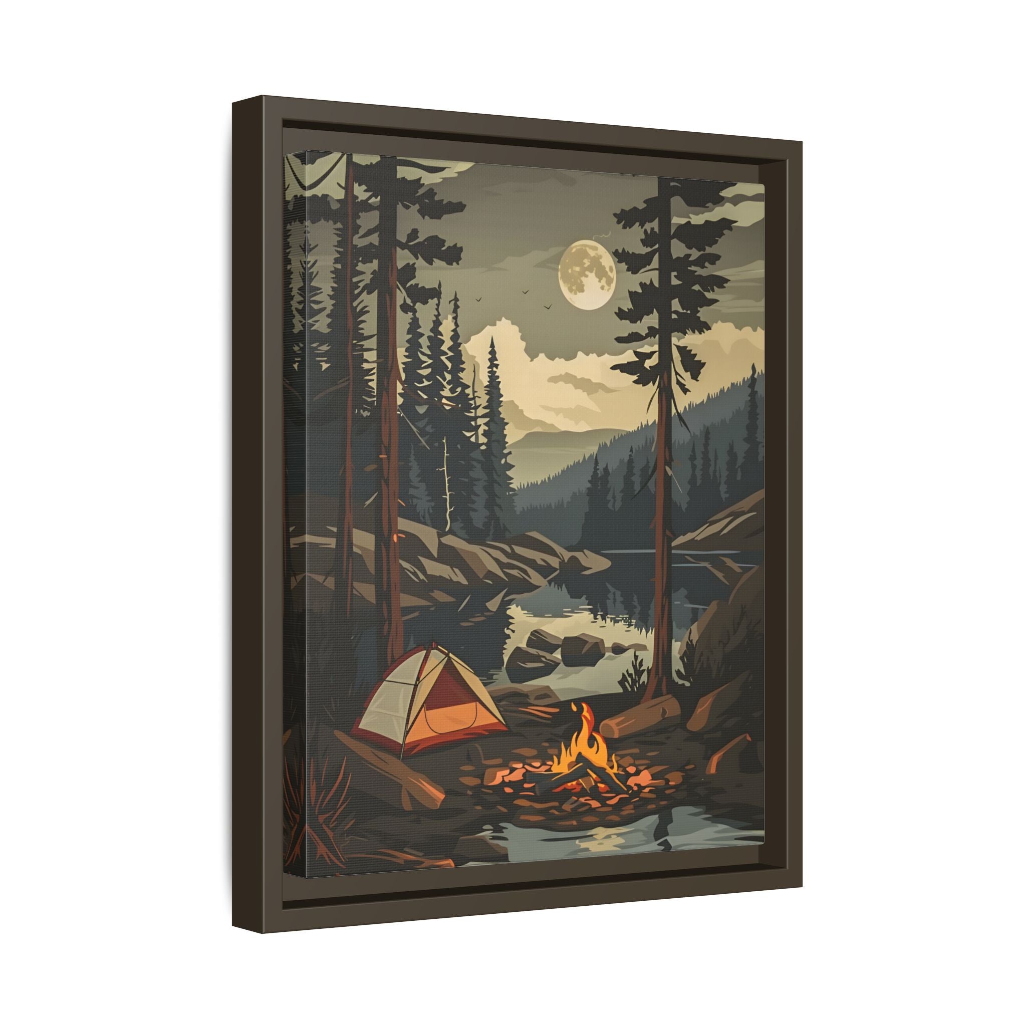 Framed Canvas - Moonlit Campfire Escape