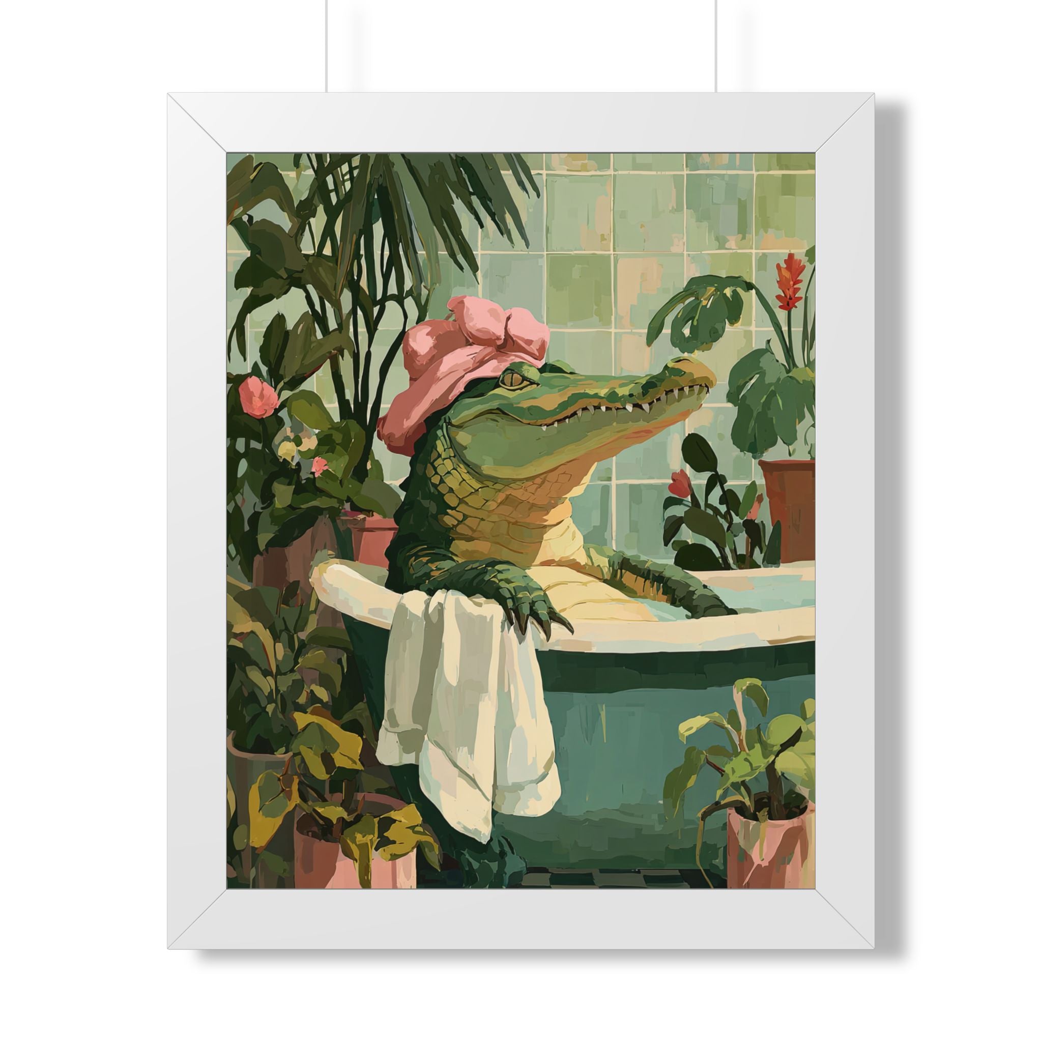 Framed Paper Print - Bathtub Alligator Spa Day